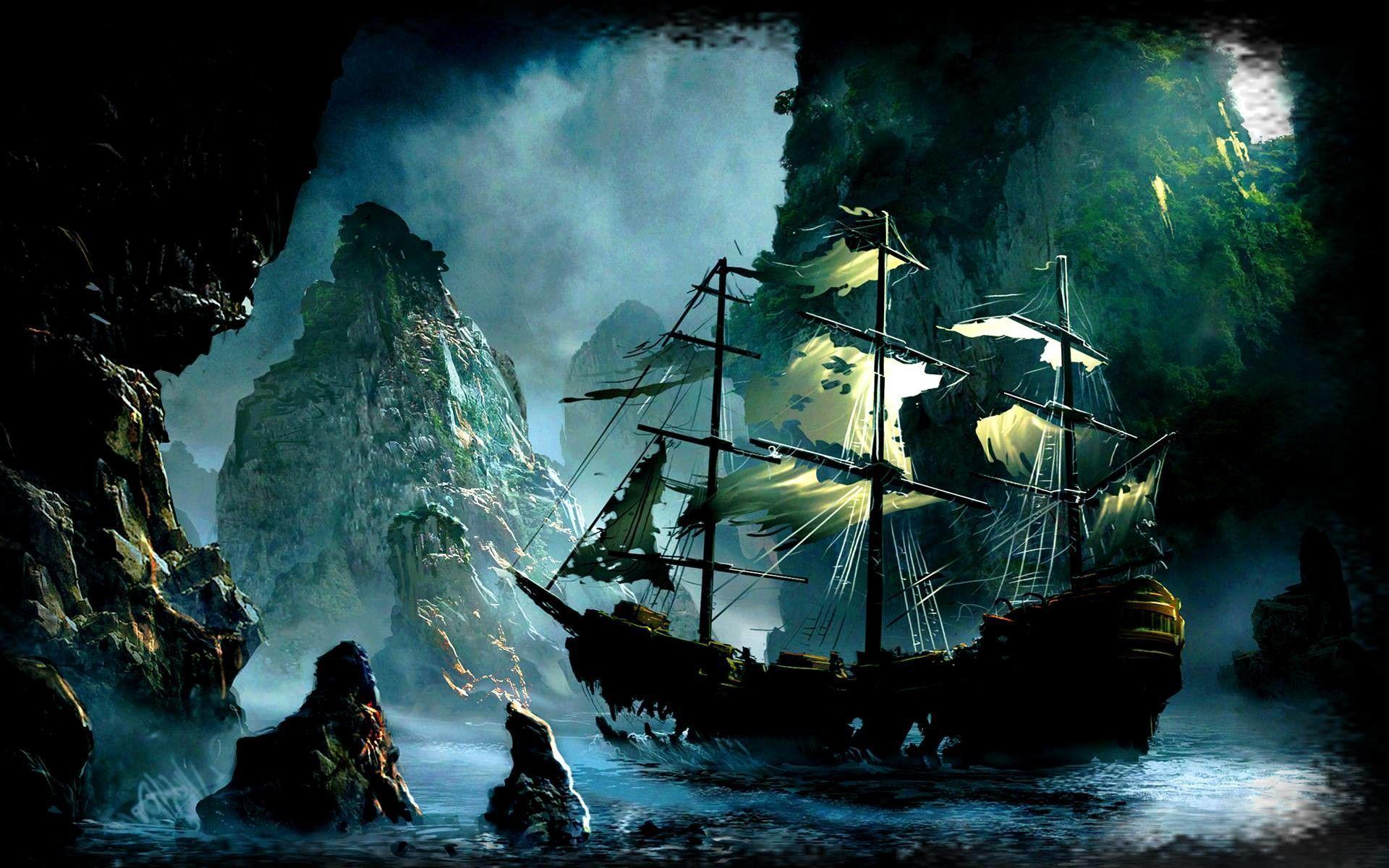 Wallpaper pirate ship, sea, ocean, sunset, skull, land, Art #277
