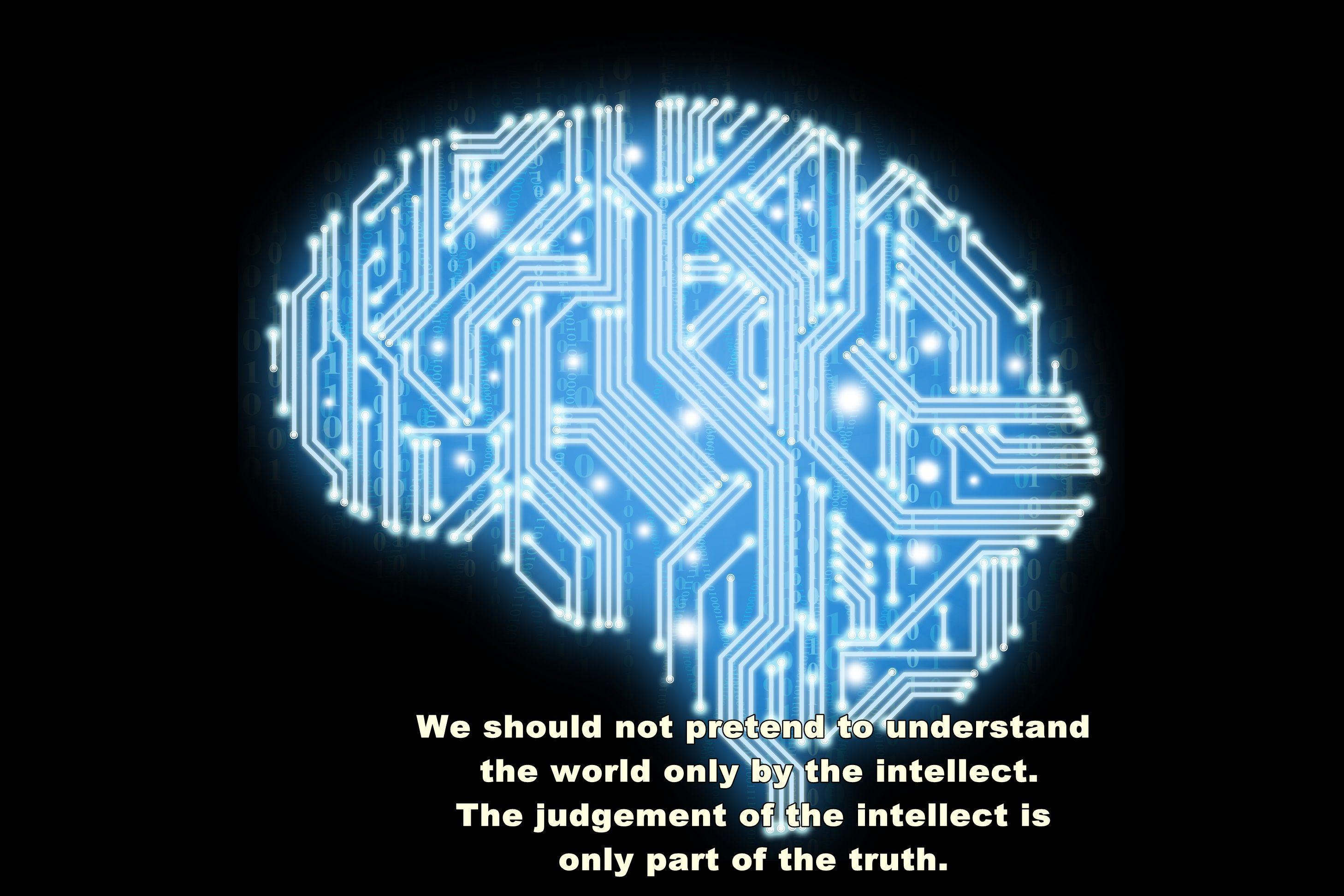 Digital brain wallpaper with intelligence quote