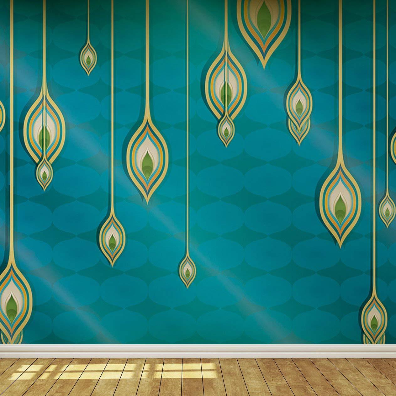 Blue Teal and Gold Exotic Indian Design Wallpaper Mural: Amazon.co