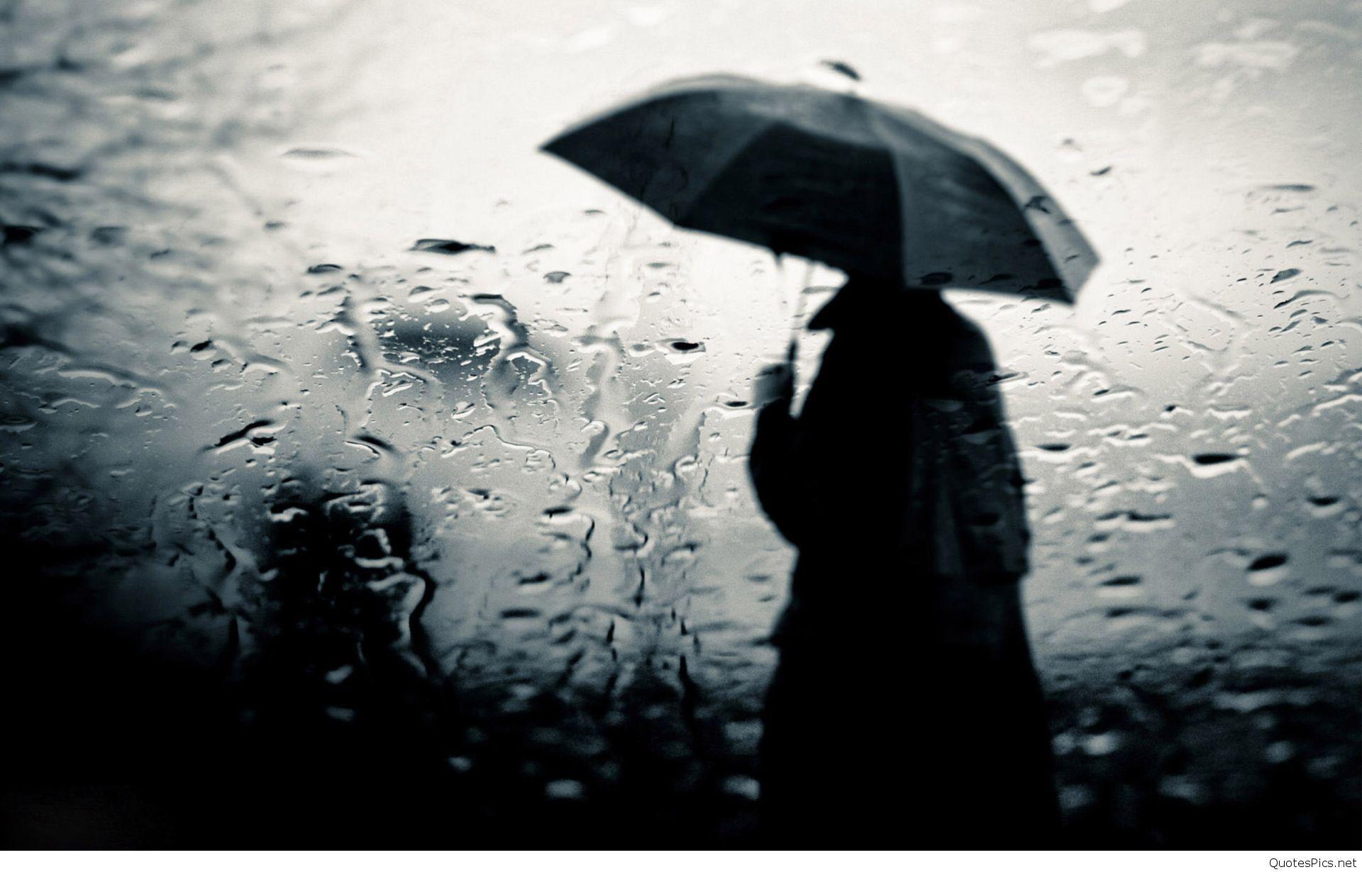 Sad Lonely Alone Boy Walking In Rain With Umbrella In Hand Photo