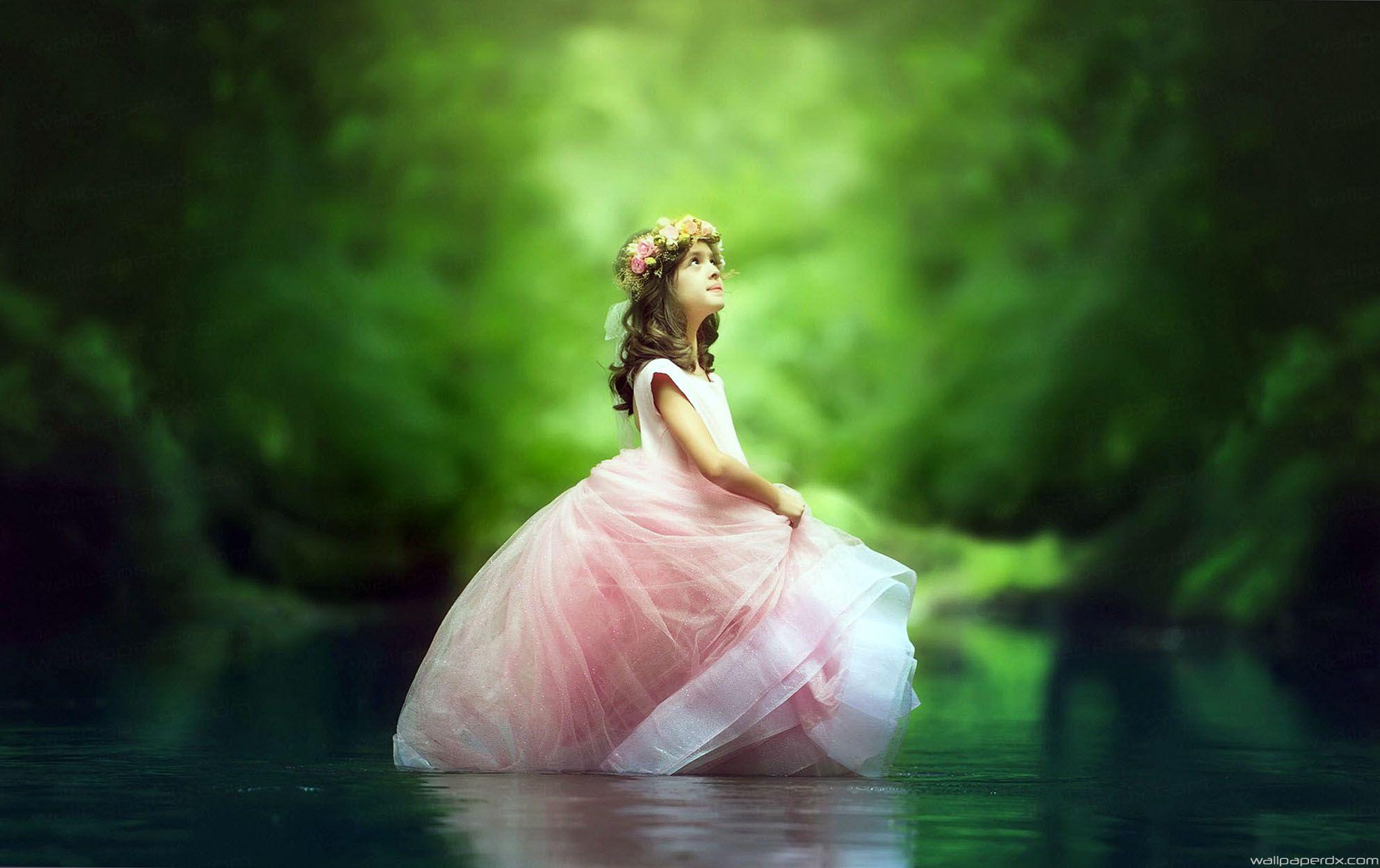little princess girl in river cute full HD wallpaper