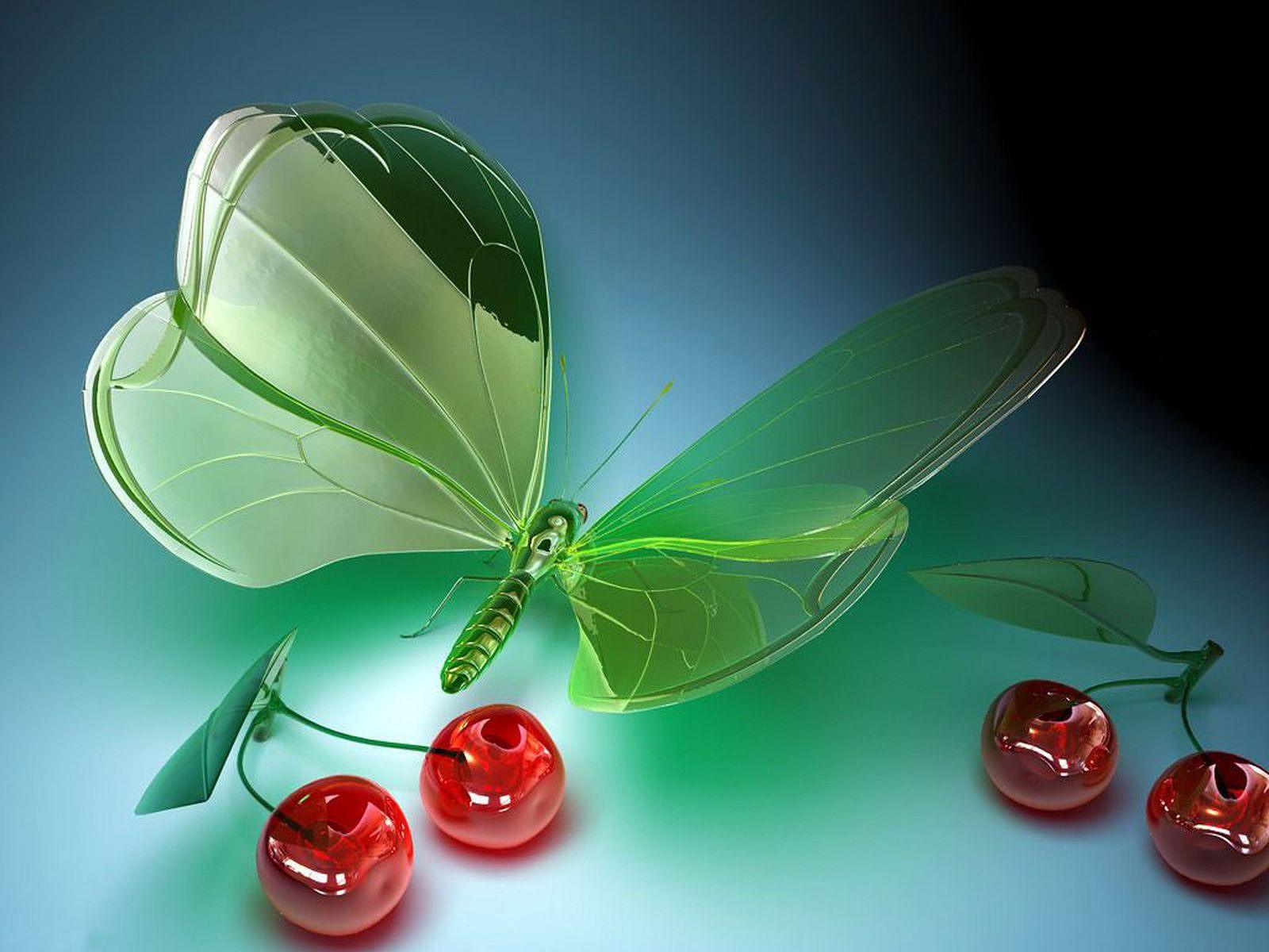 3D Glass Butterflies with Apple Free PPT Background