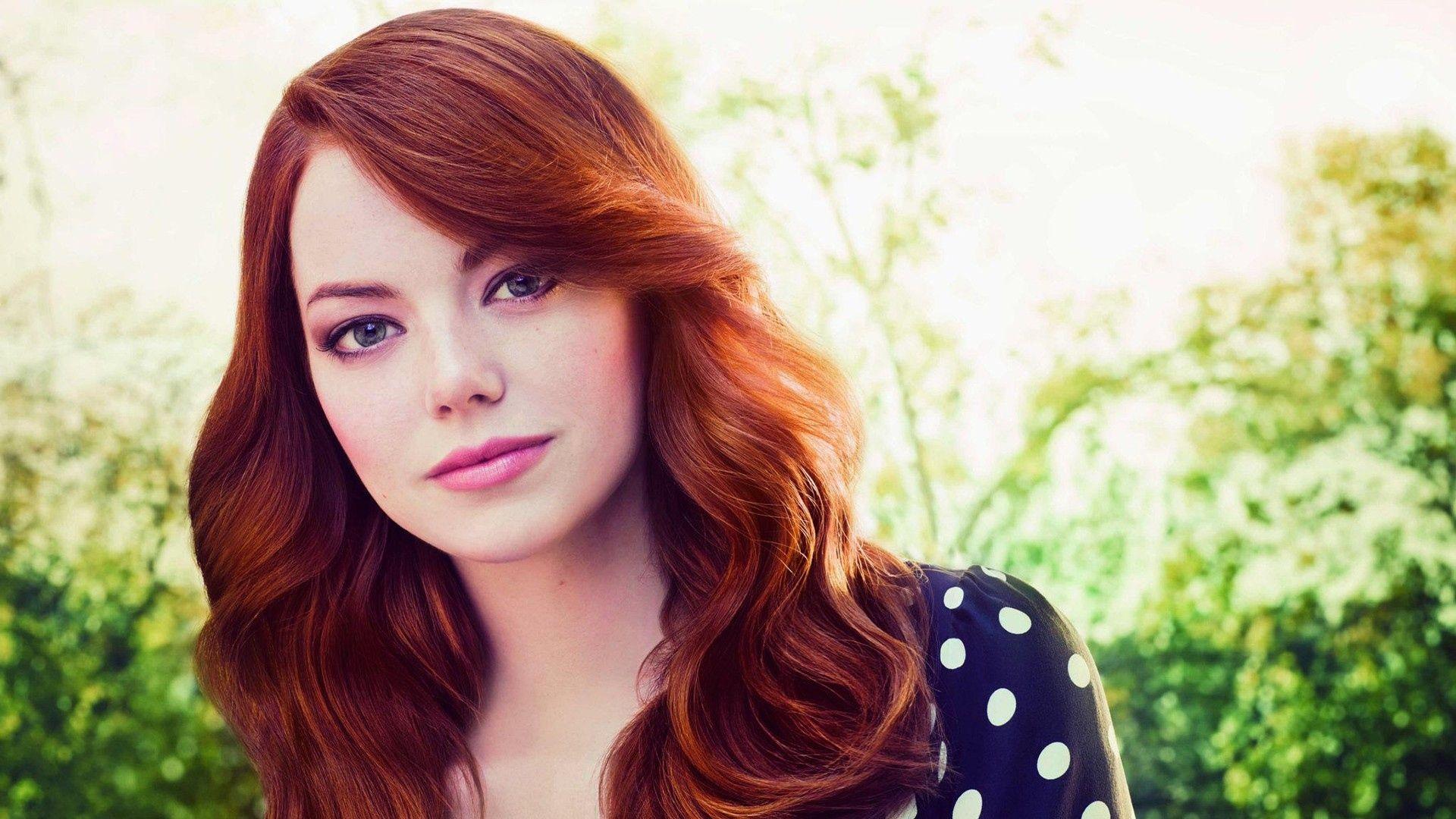 Download Wallpaper 1920x1080 emma stone, face, red hair, person