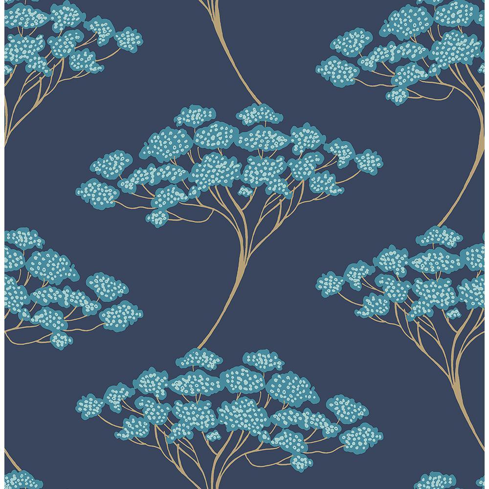 Kenneth James Banyan Navy Tree Wallpaper Sample 2671 22409SAM