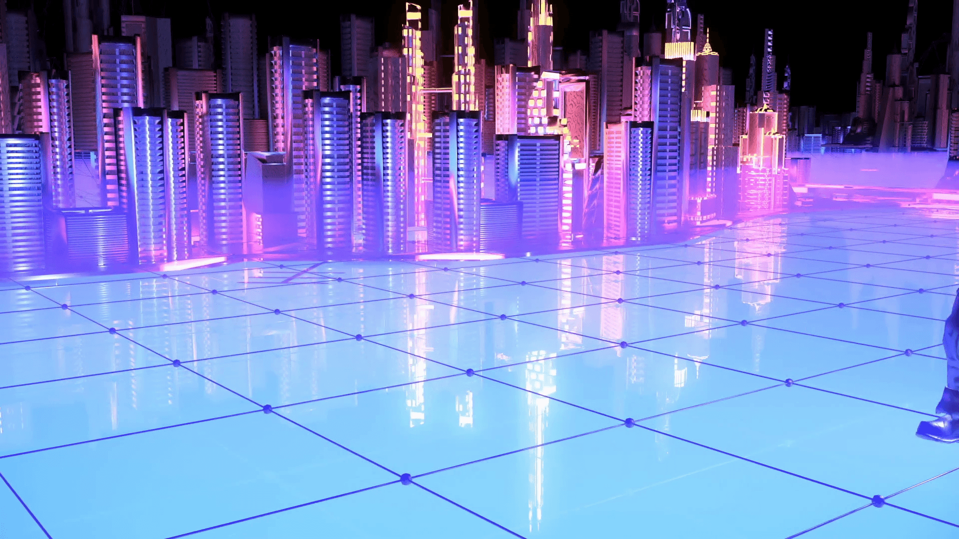 Futuristic soldier on a future city background. Motion Background