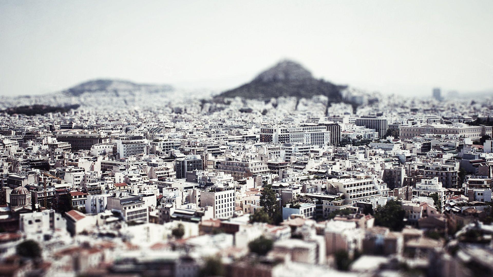 Mountains Cityscapes Houses Greece Tilt Shift Athens Cities New Hd
