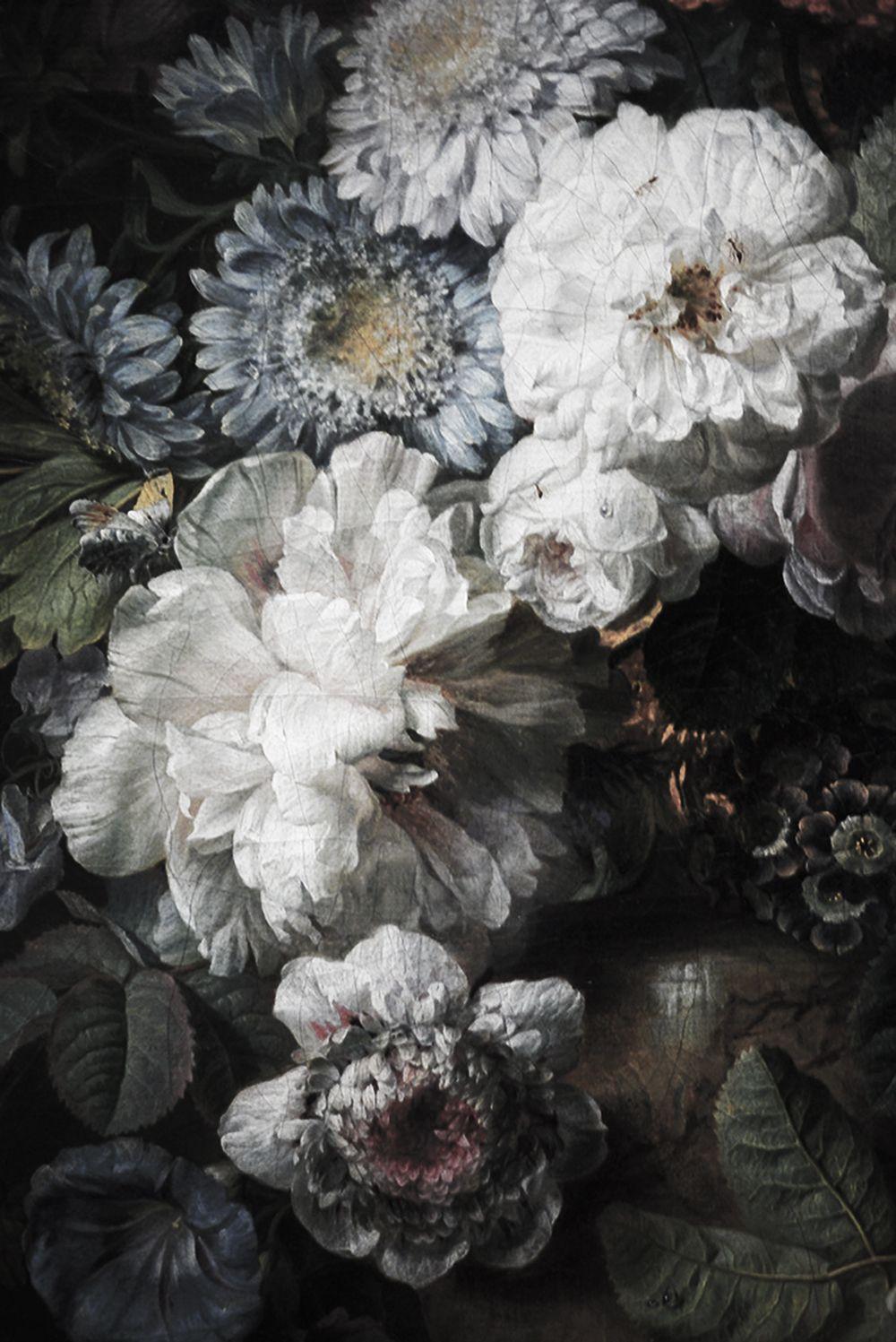 Dark Floral Mural, Floral Wallpaper, Vintage Illustration x