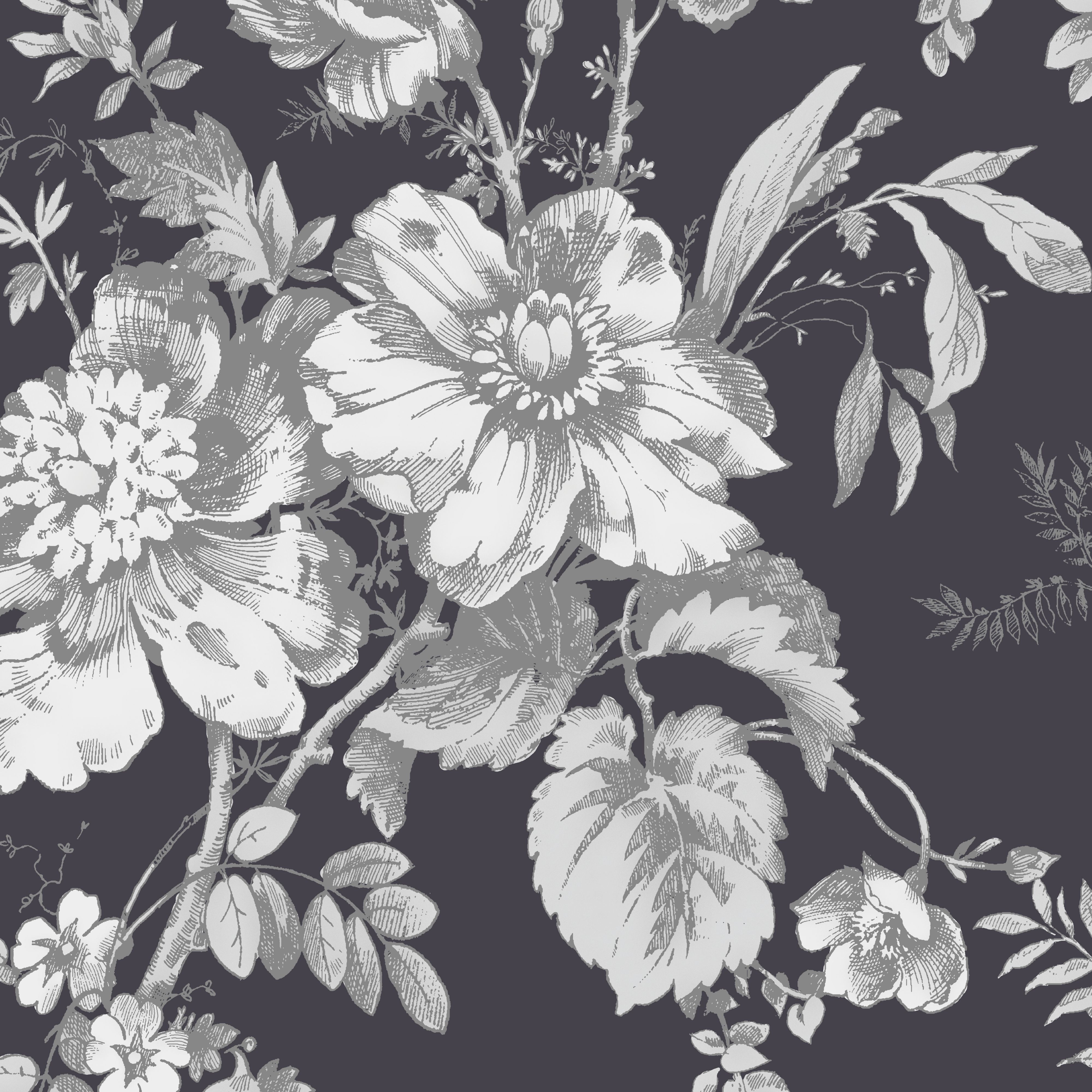 Black Floral Vintage Wallpaper