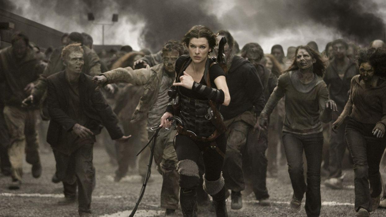 Milla Jovovich Brunette Run Zombie Resident Evil movies dark women