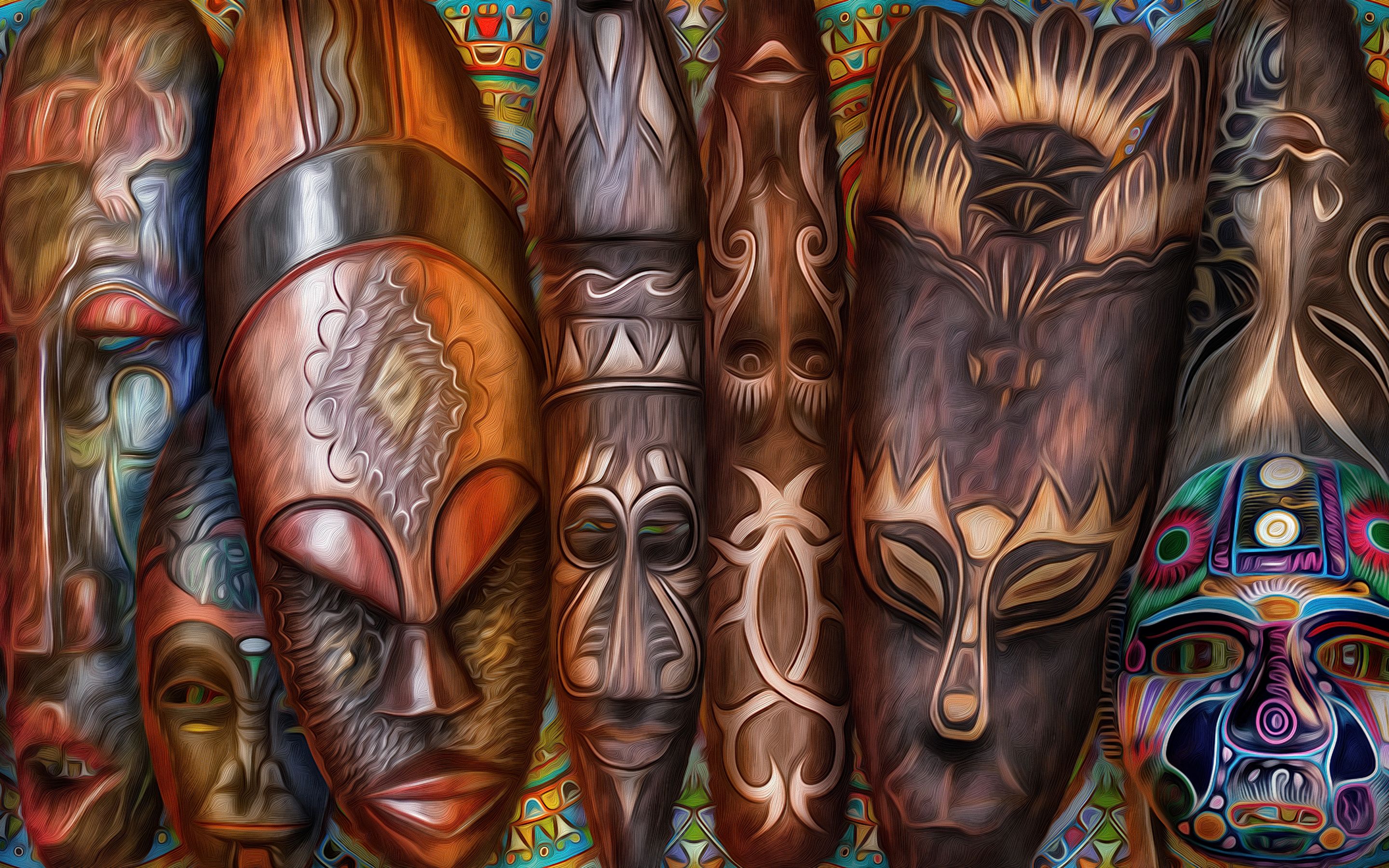 Wallpaper African masks Masks Painting Art 2880x1800