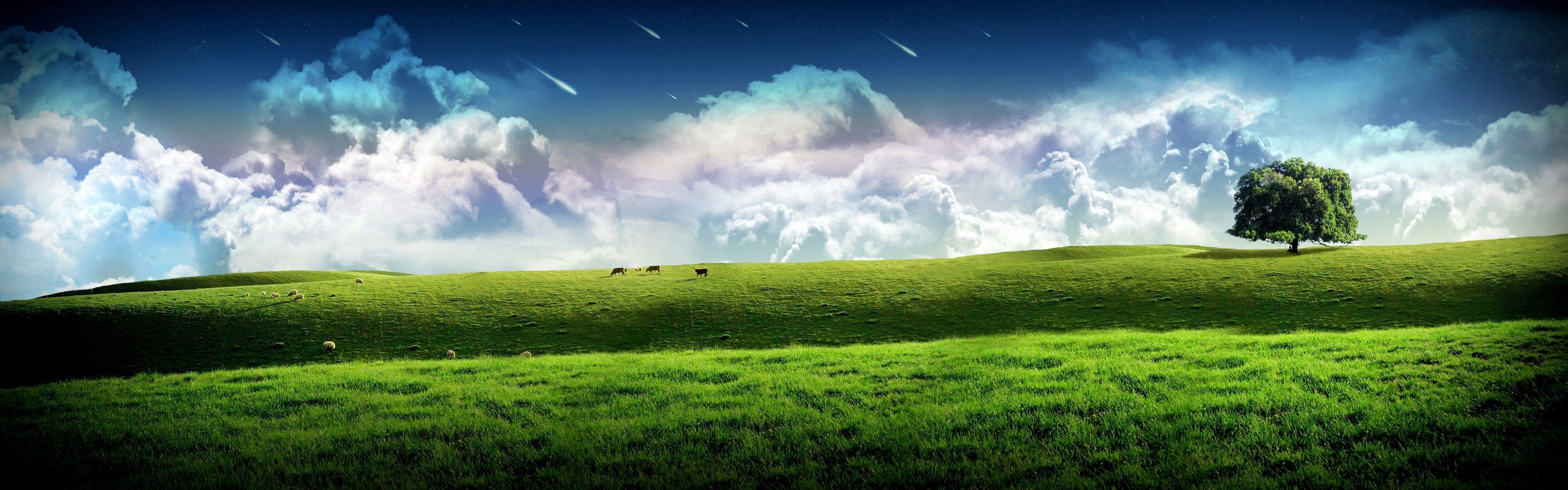 Landscapes: Monitor Sky Art Multi Dream Dual Digital Grass Hill
