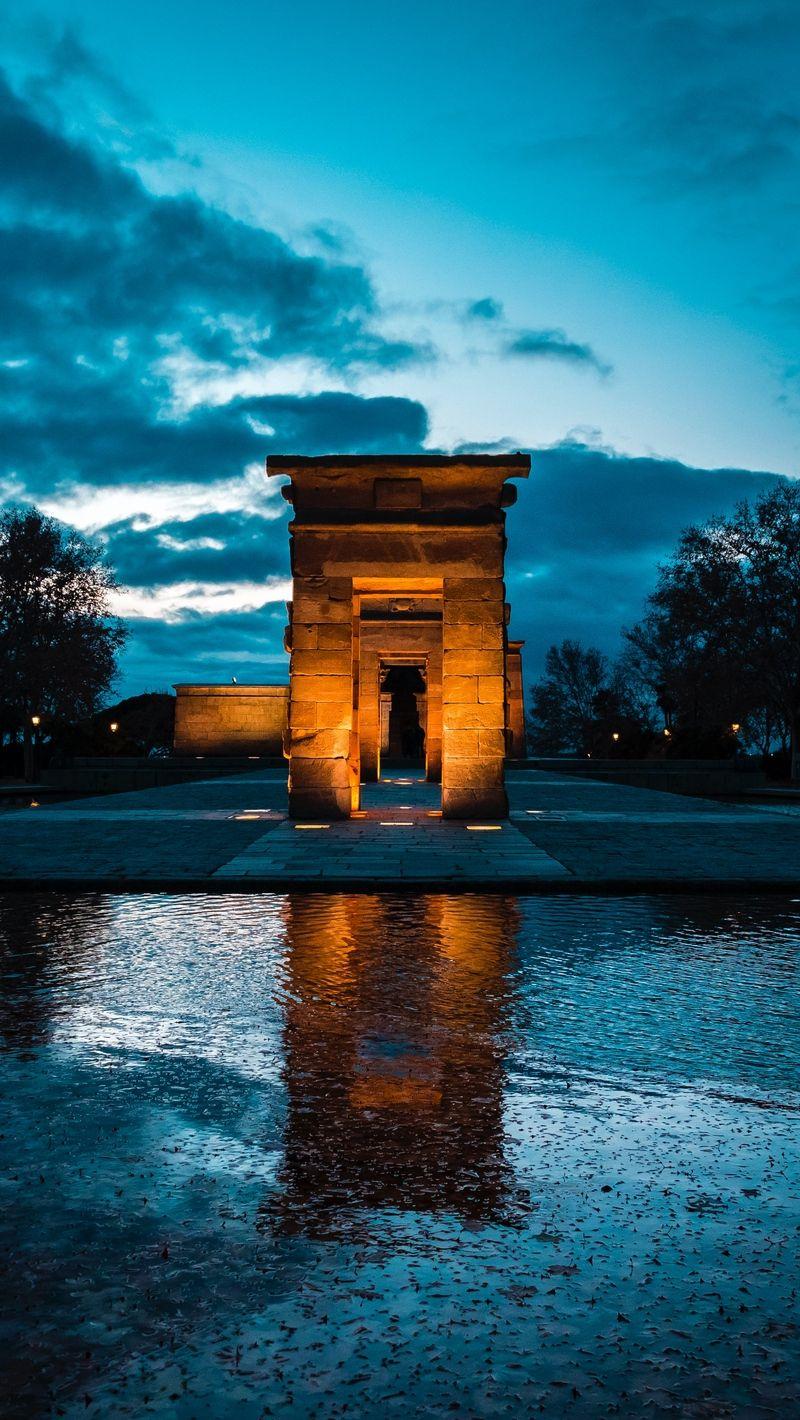 Download wallpaper 800x1420 temple of debod, madrid, spain, evening