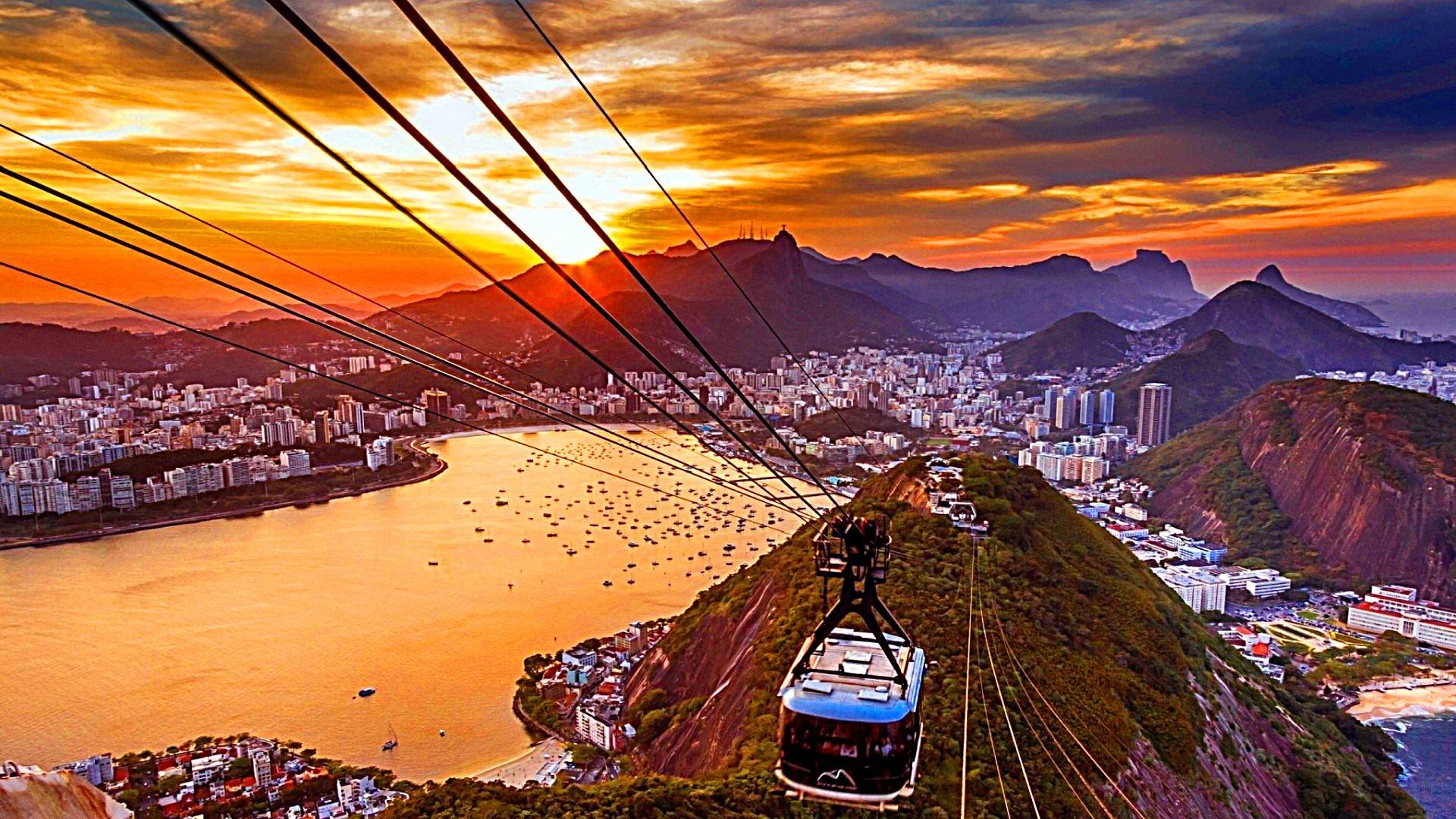 Copacabana Sunset View From Sugar Loaf Cable Car Wallpaper