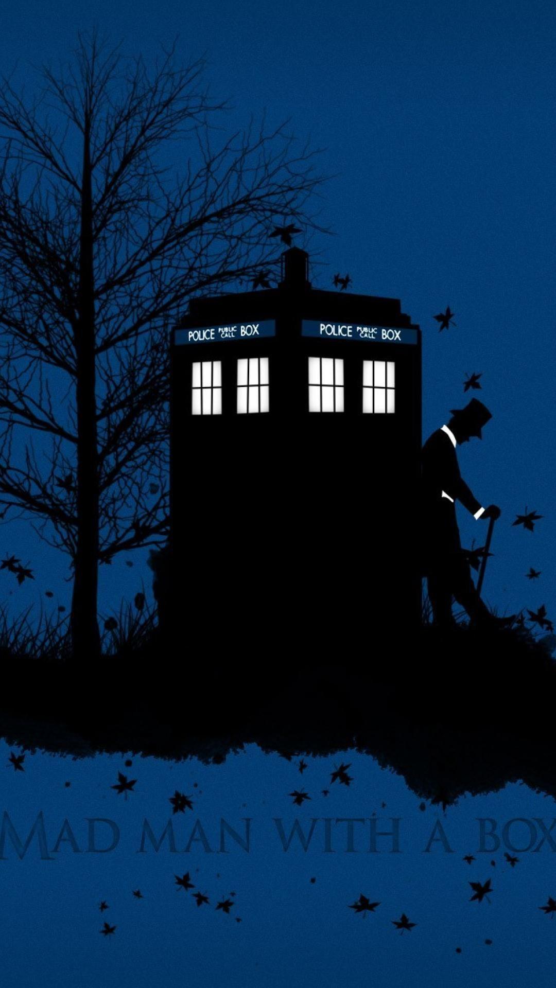 WallsRoyal: Doctor Who TARDIS artwork blue background leaves