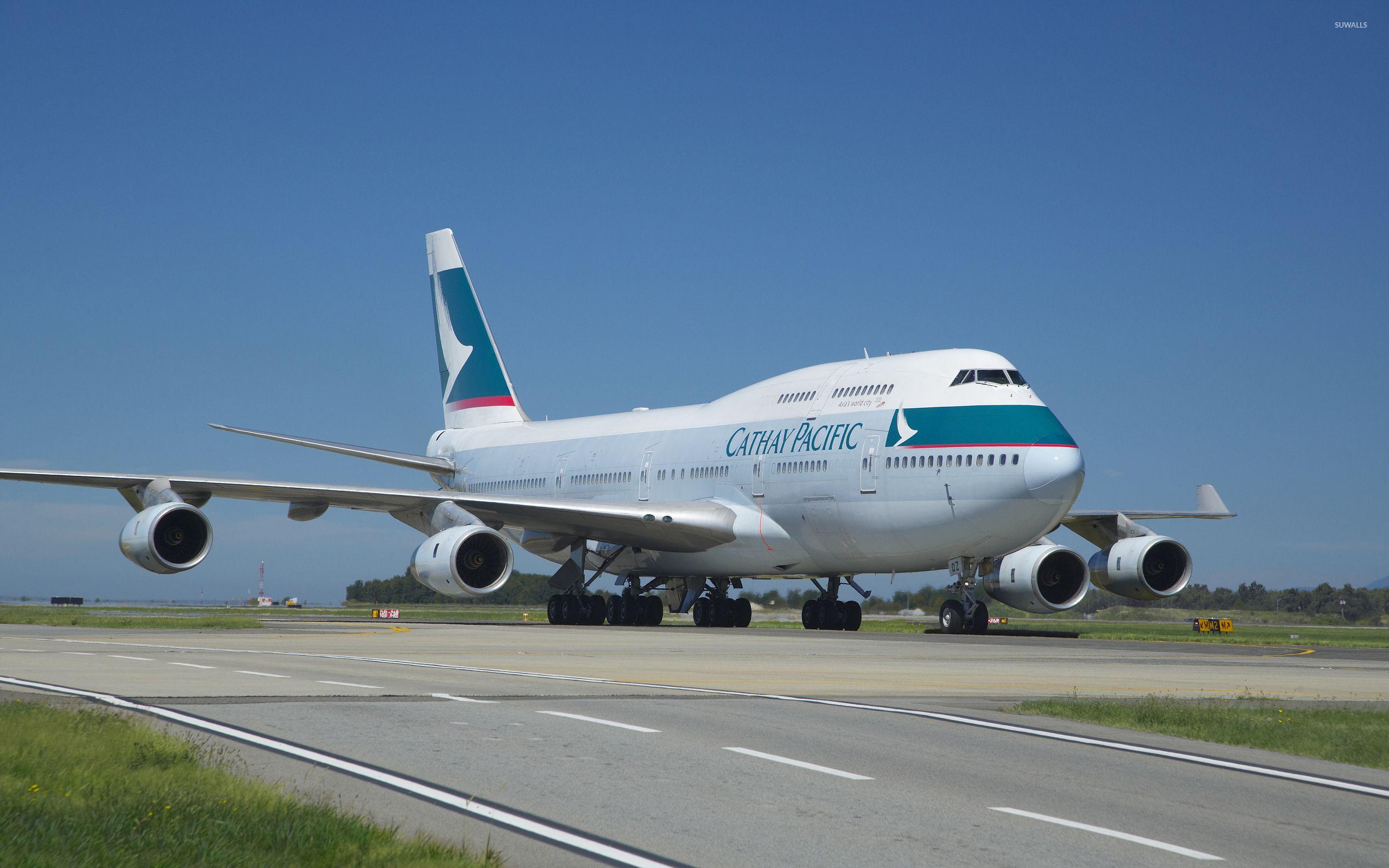Cathay Pacific Boeing 747 on the track wallpaper