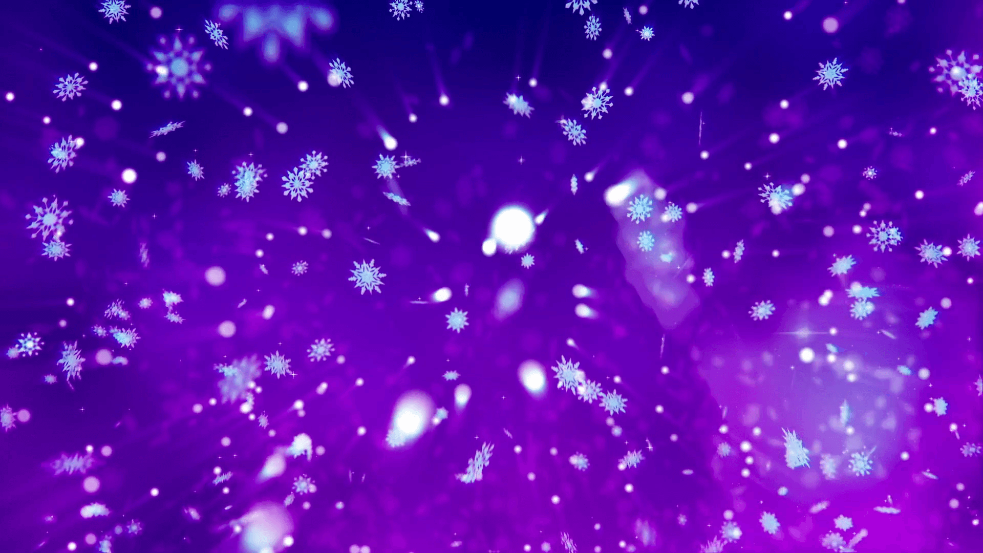 Snow flakes slowly drop down on a violet background. Happy new year