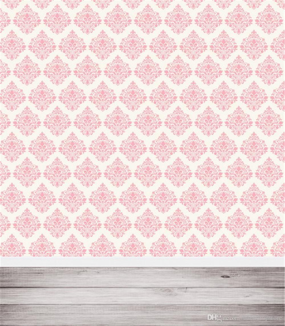 Light Pink Damask Wall Photography Backdrops Wood Floor Baby