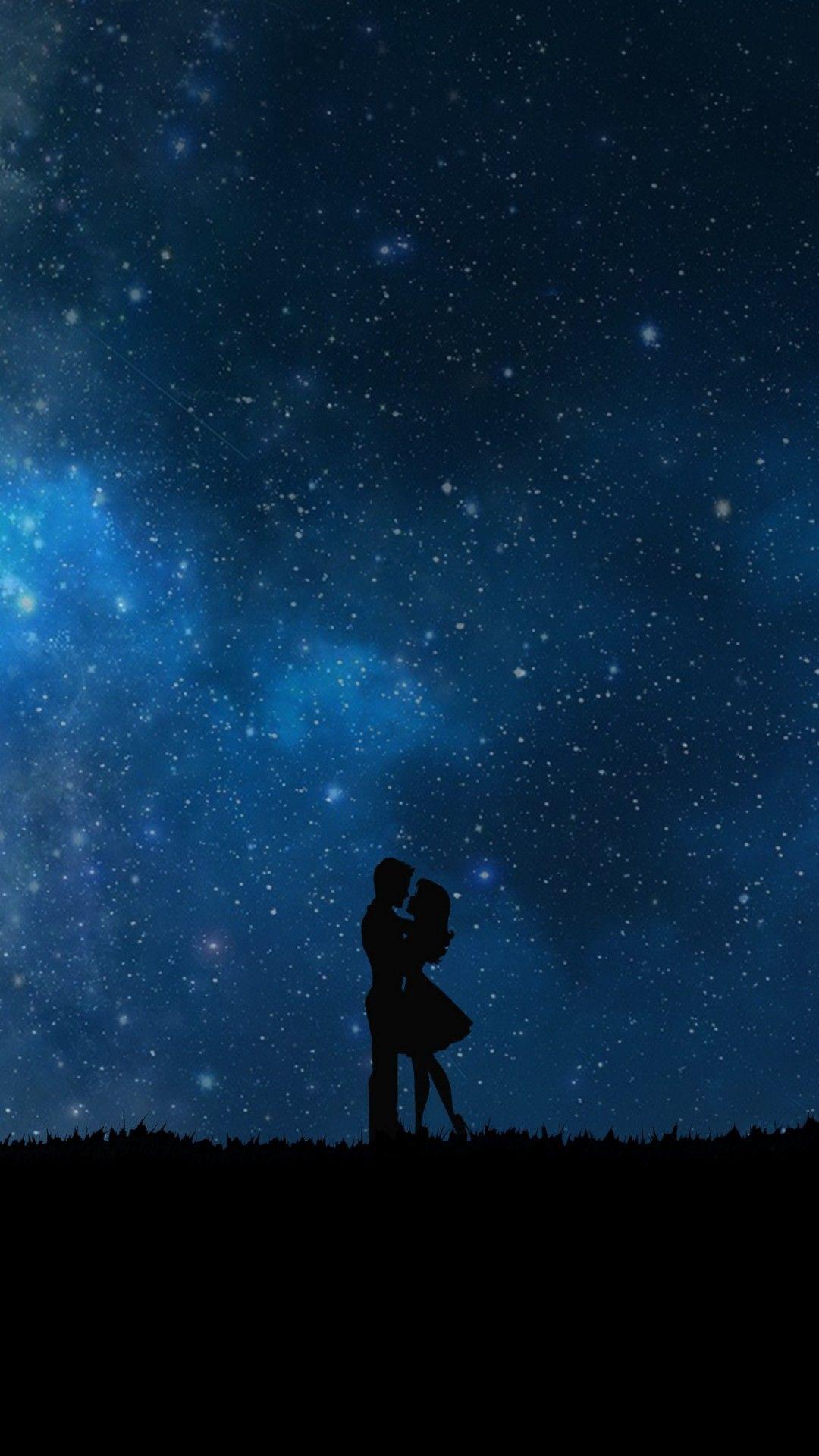 Free Couple Silhouettes, Starry sky phone wallpaper