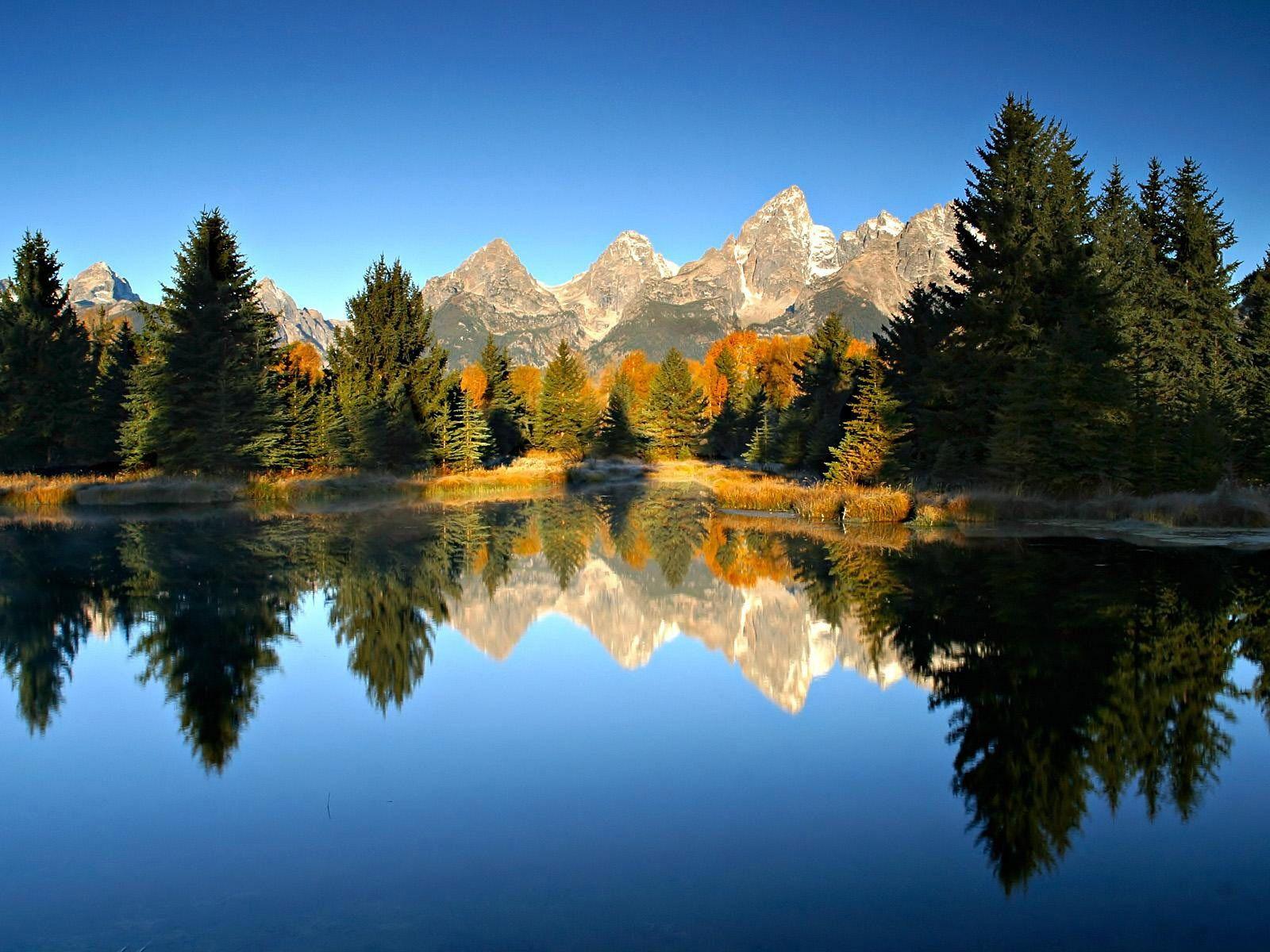 Mountain Autumn Forest Lake Nature Wallpaper HD Desktop