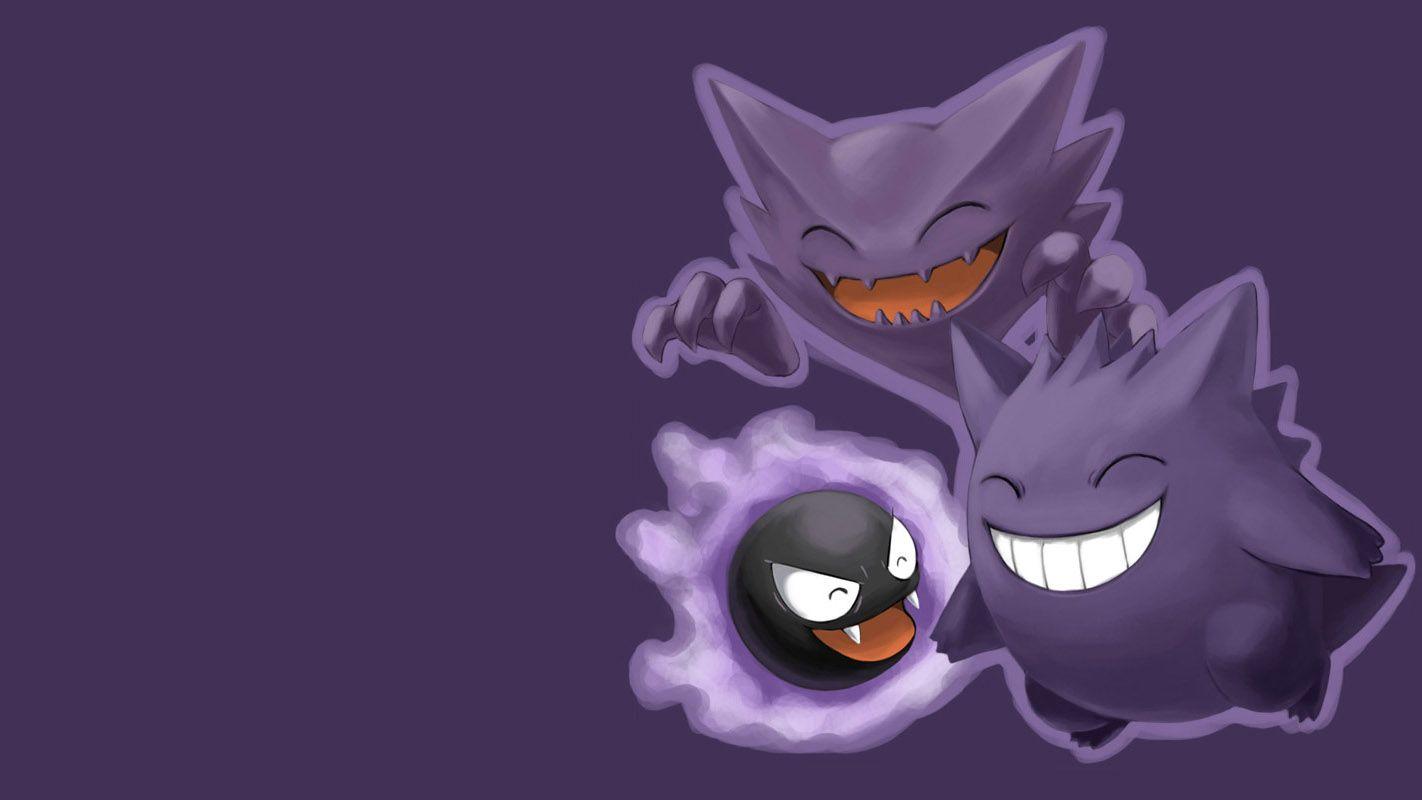 Pokemon purple Gengar Haunter ghosts Ghastly smiling / 1422x800