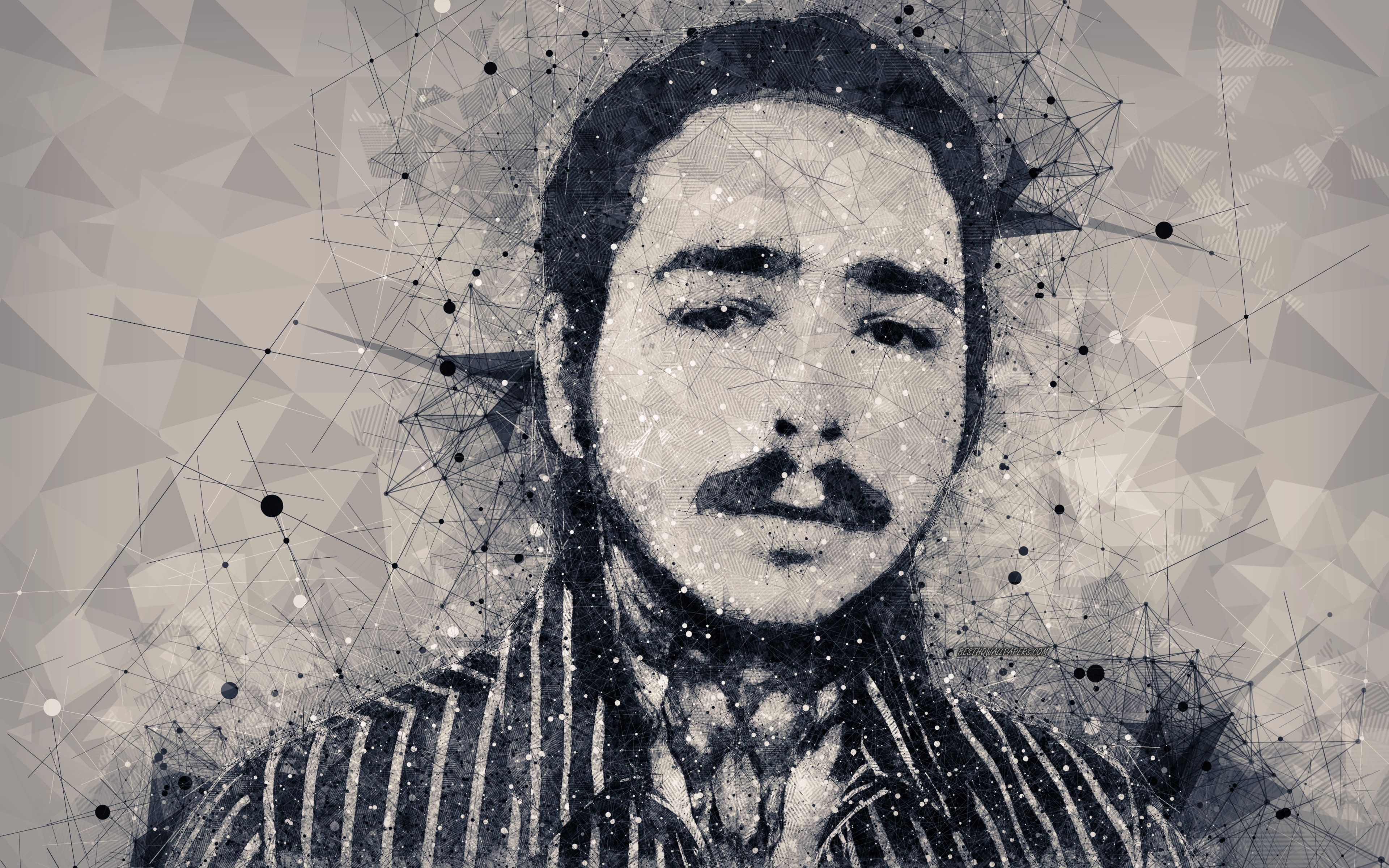 Download wallpaper Post Malone, American rapper, 4k, face, creative