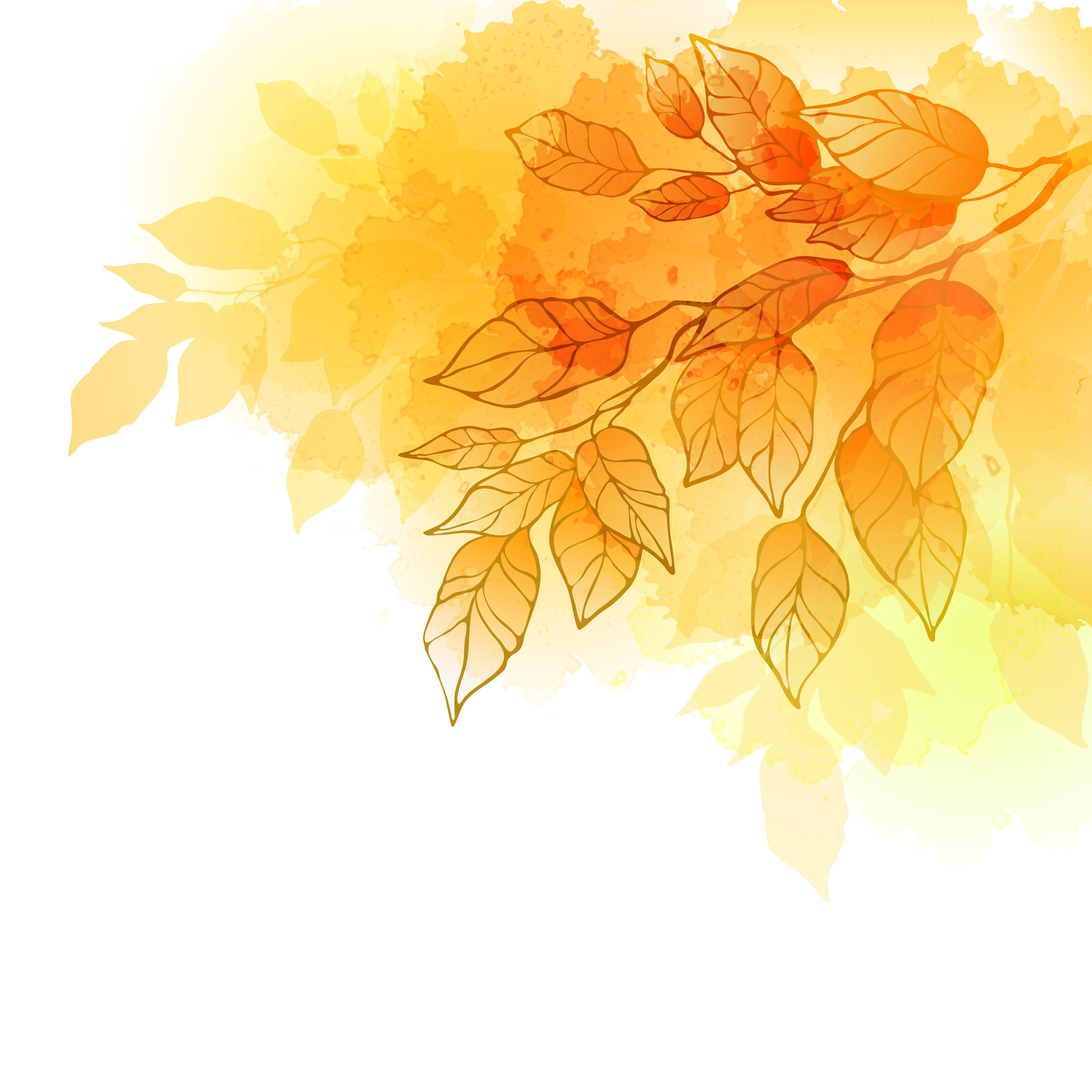 Golden autumn leaves background vector material. Free Vector