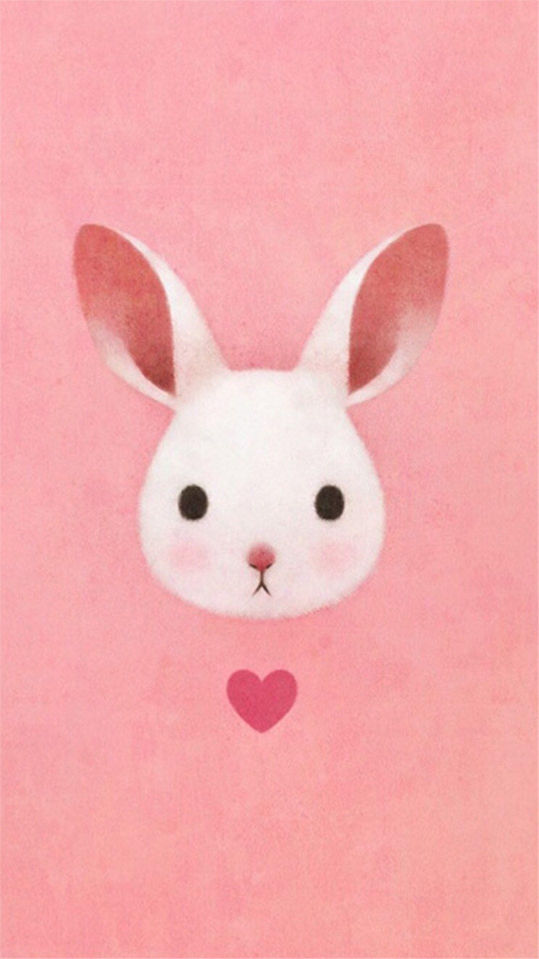 Cute Lovely Pink Rabbit Drawing Art iPhone 8 Wallpaper. ウサギの