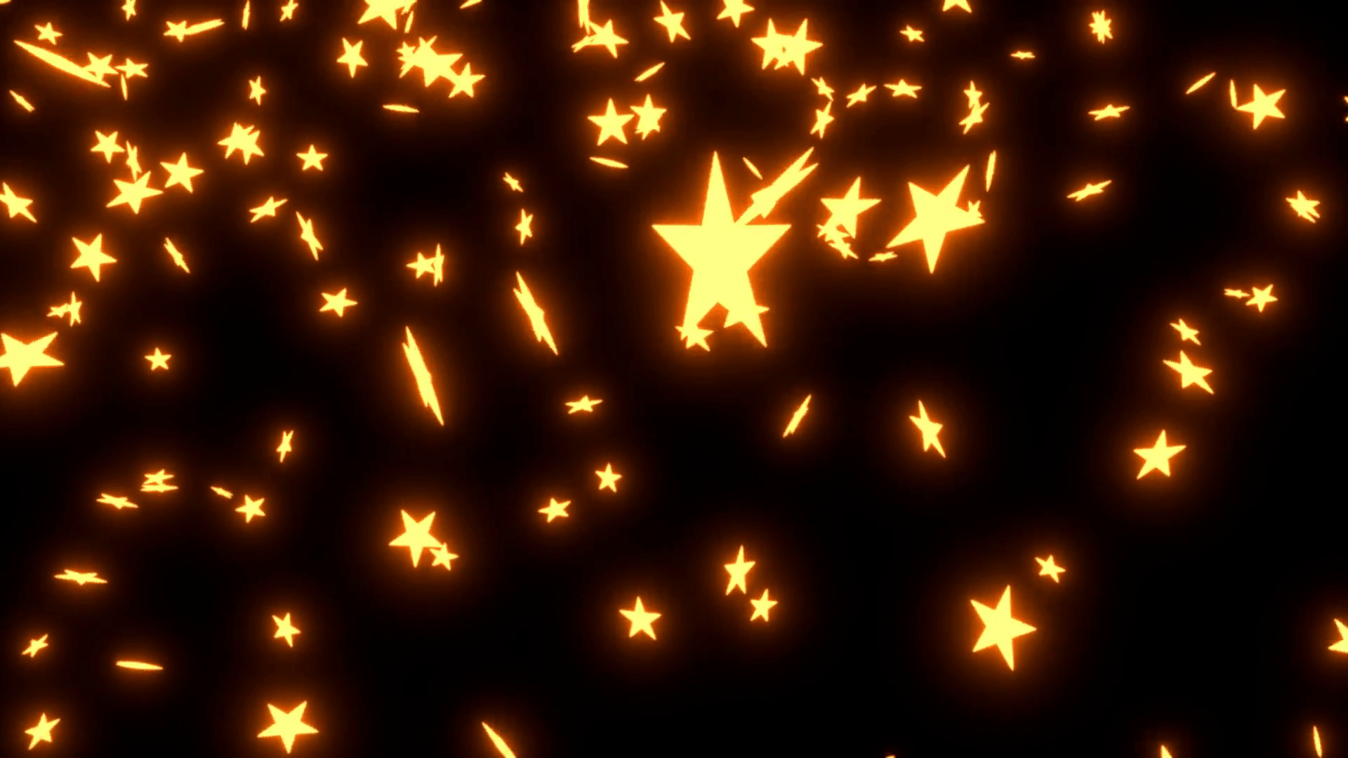 Animated falling neon orange stars on black background. Motion