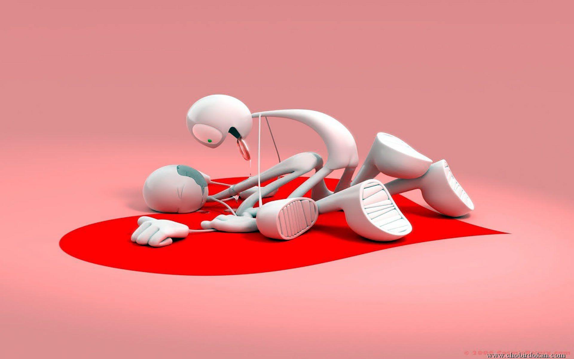 3D Wallpaper of Funny robots in love. Funny Love Picture