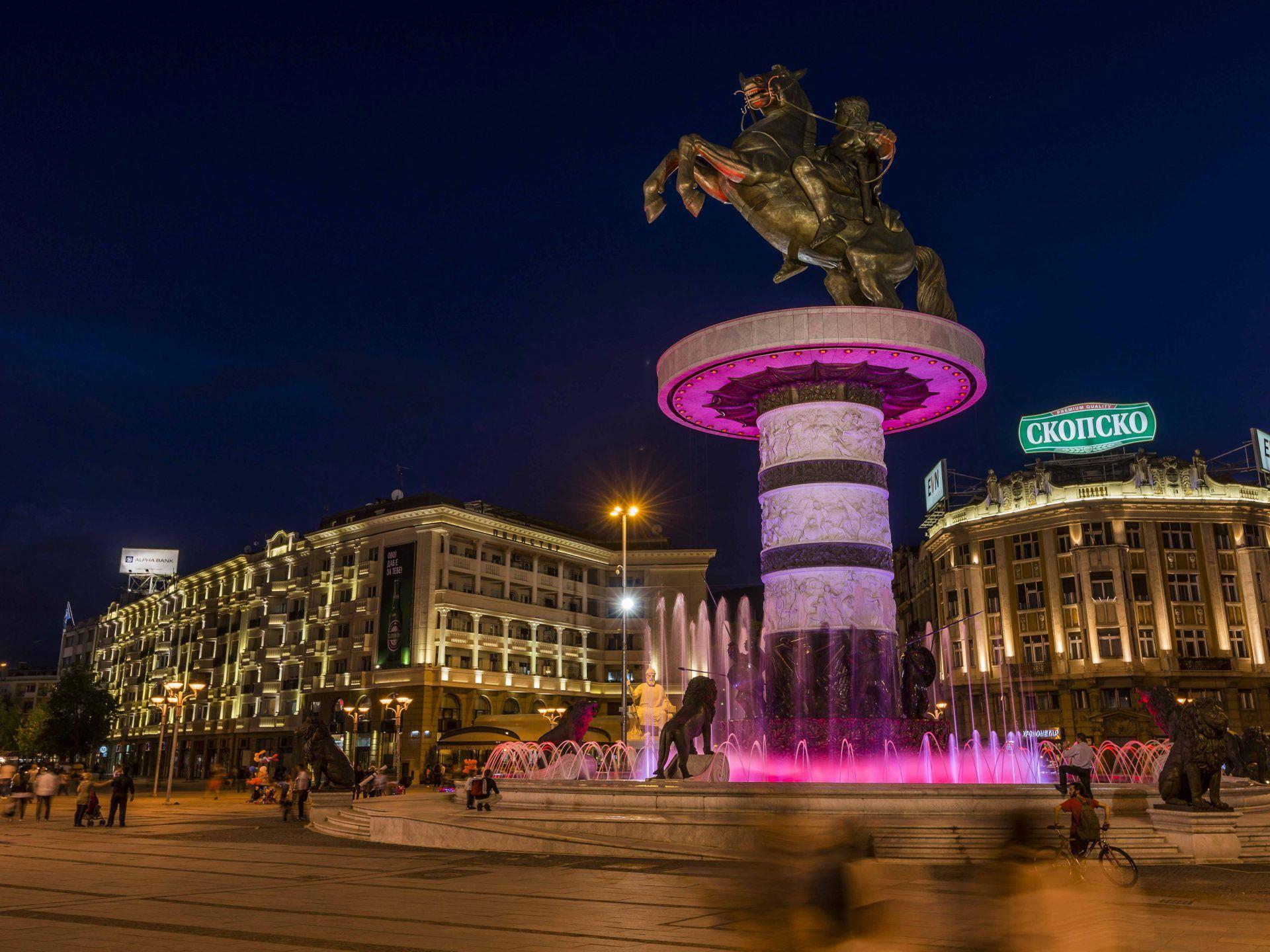 Macedonia Square Fountain And Monument Of Alexander Of Macedonia