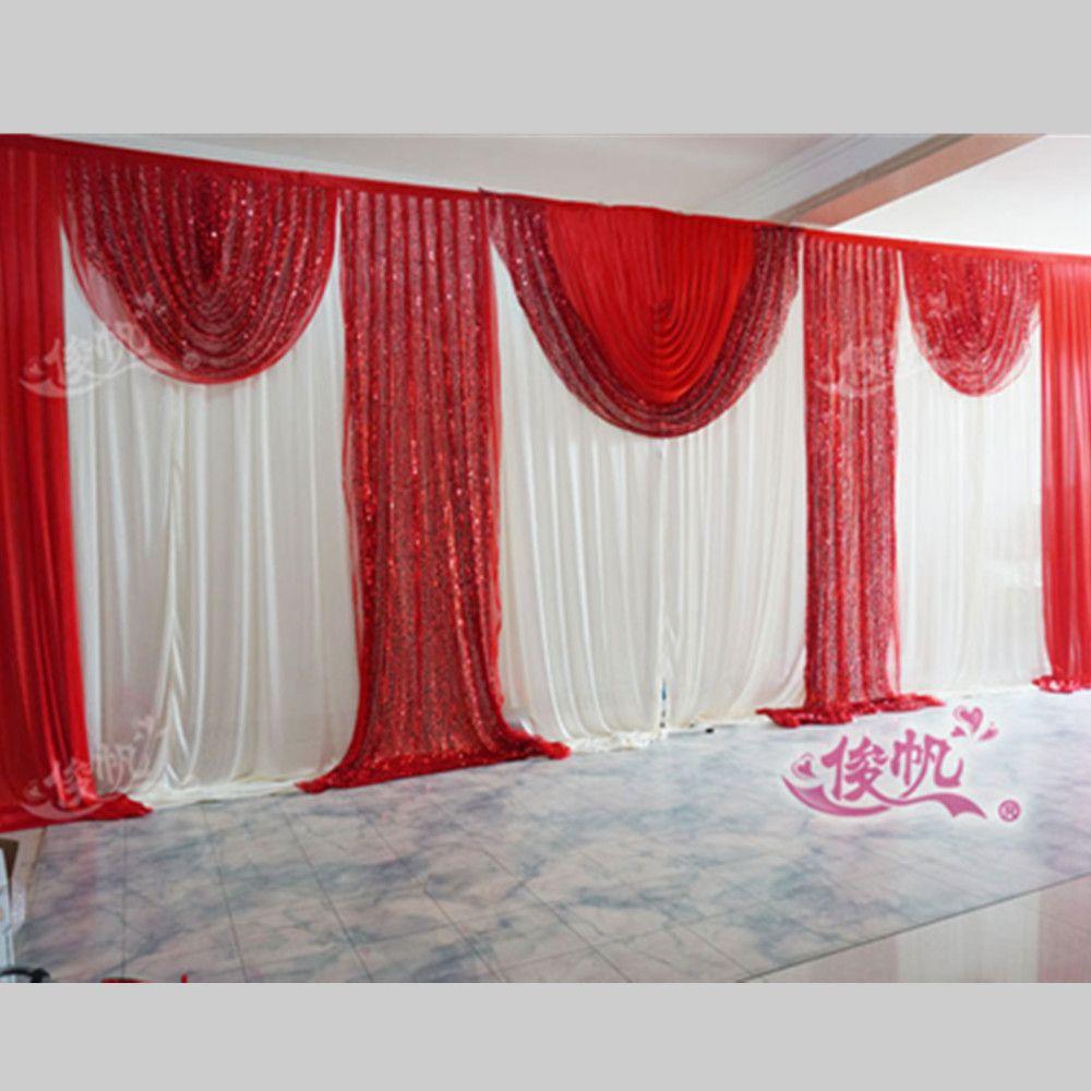 Red 3m*6m(10ft*20ft) Wedding Backdrop Curtain Sequins Swag Ice Silk