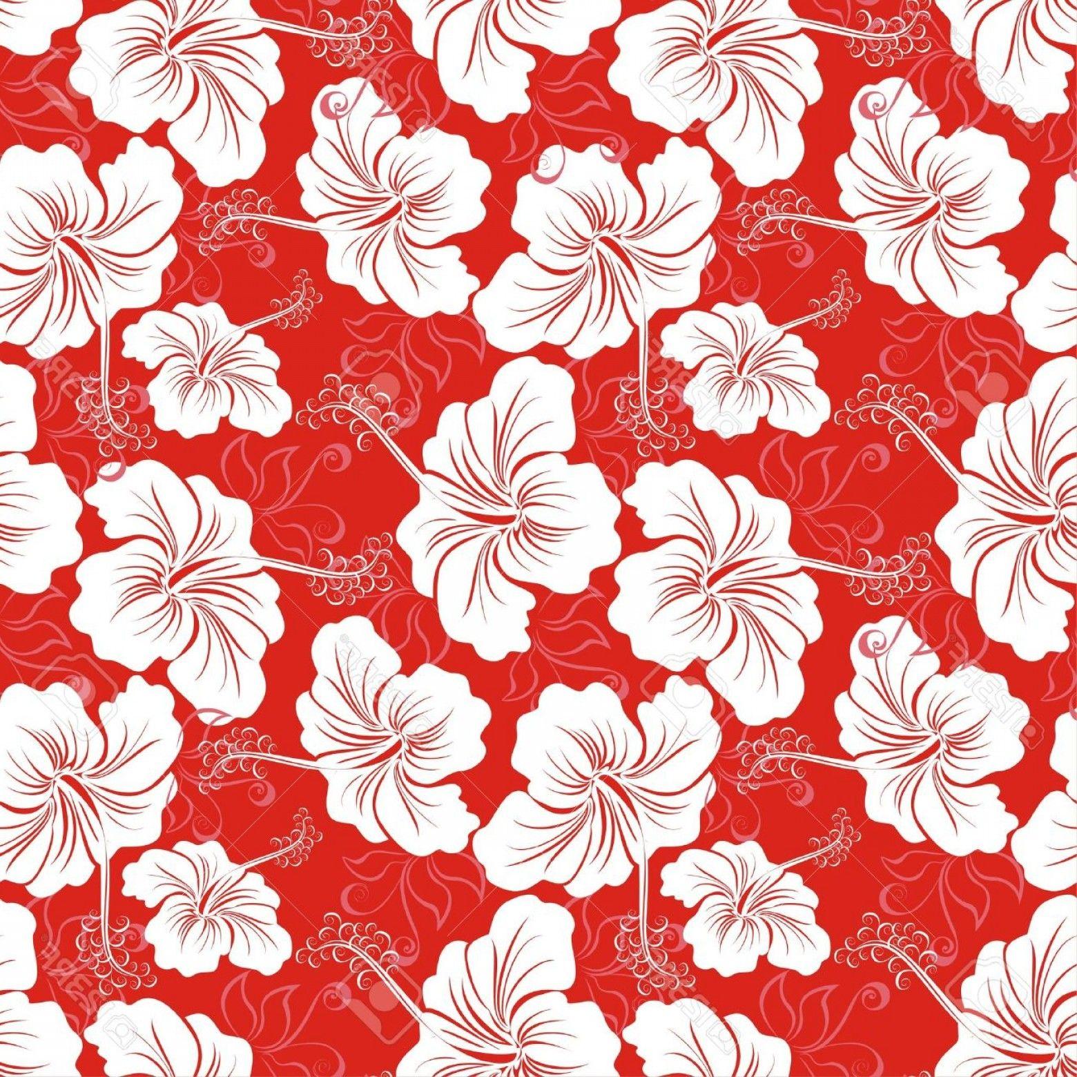 Photoseamless Background With Hibiscus Flower Hawaiian Patterns