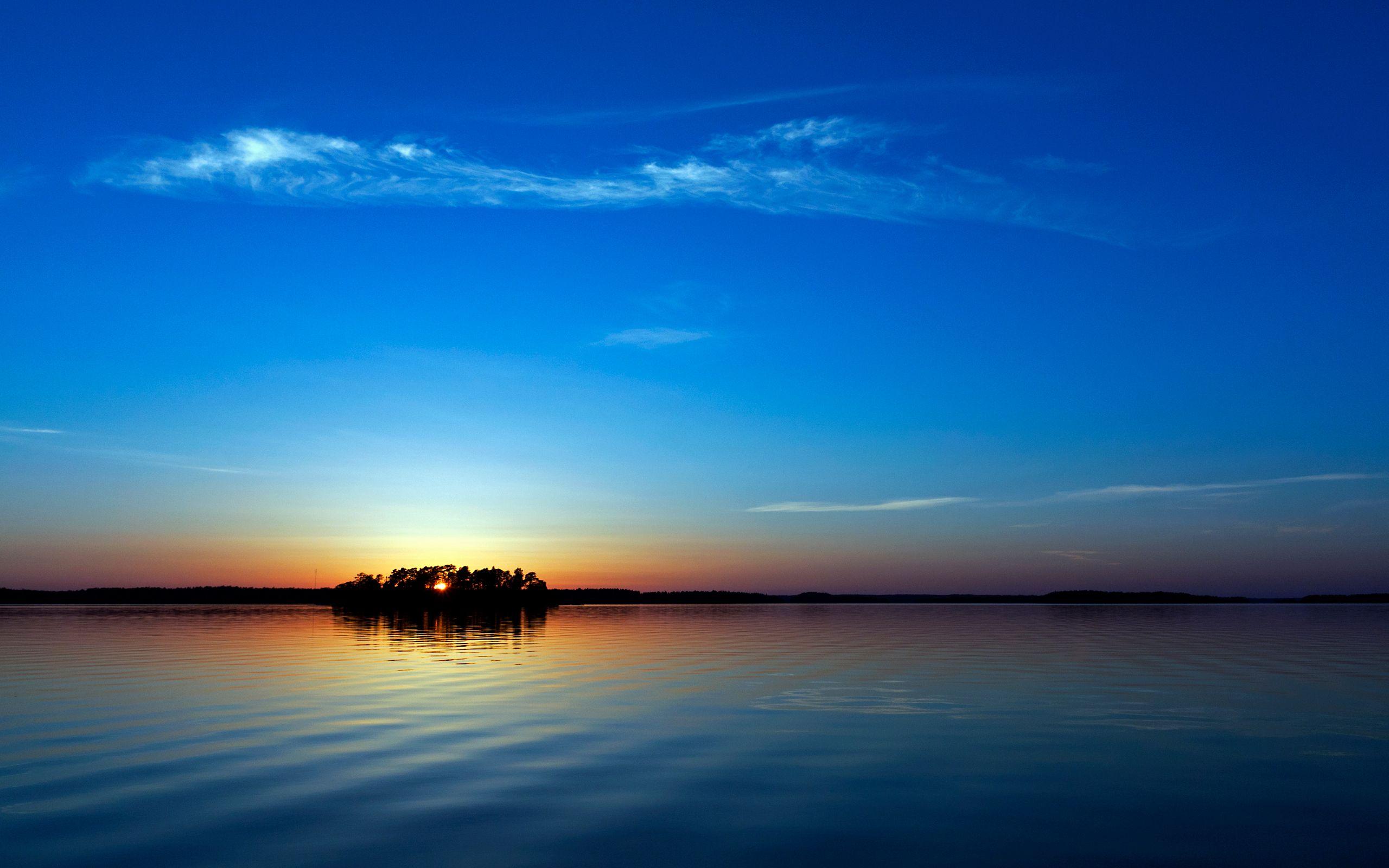 Wallpaper Sunset, Reflections, Blue sky, Seascape, HD, Nature