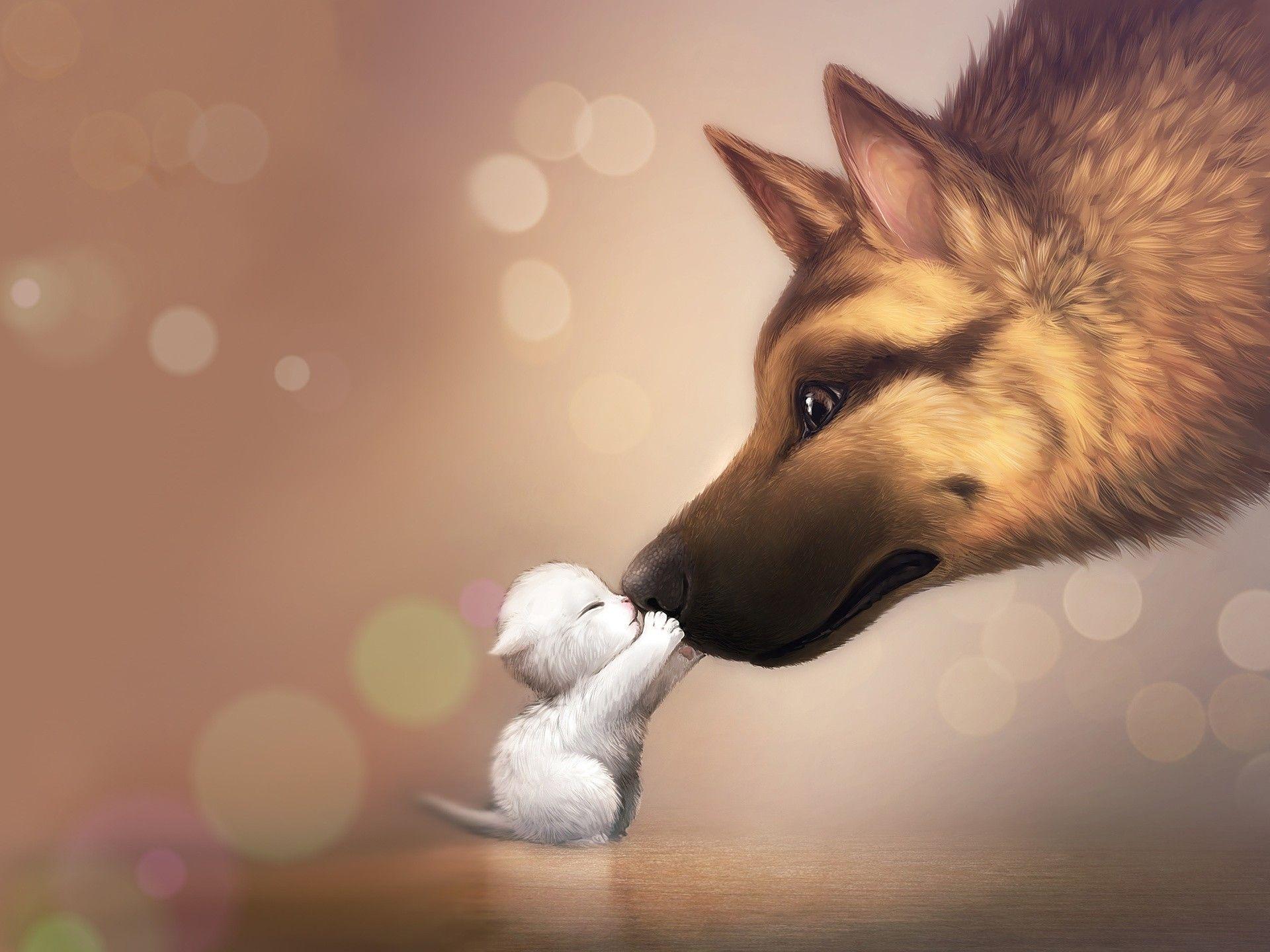 Dog White Shepherd Kitten Germany Painting Art Cat Paint Pitbull