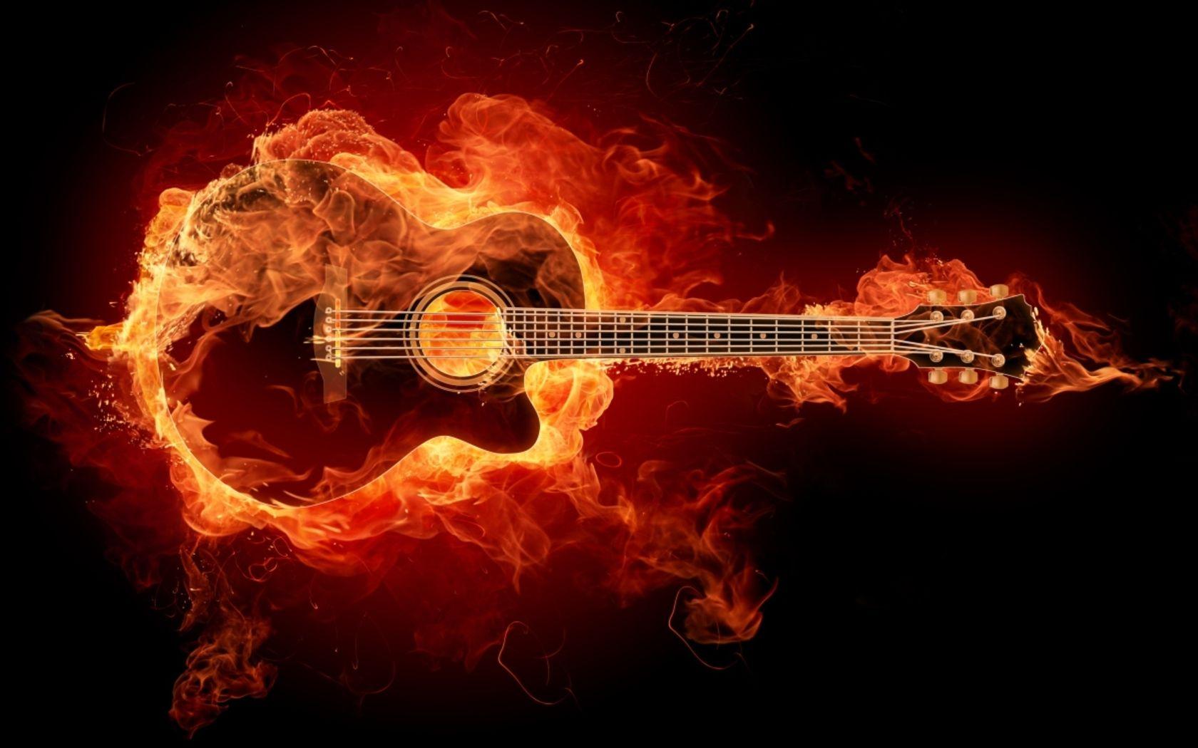 Guitar Acoustic Fire Flame HD wallpaper