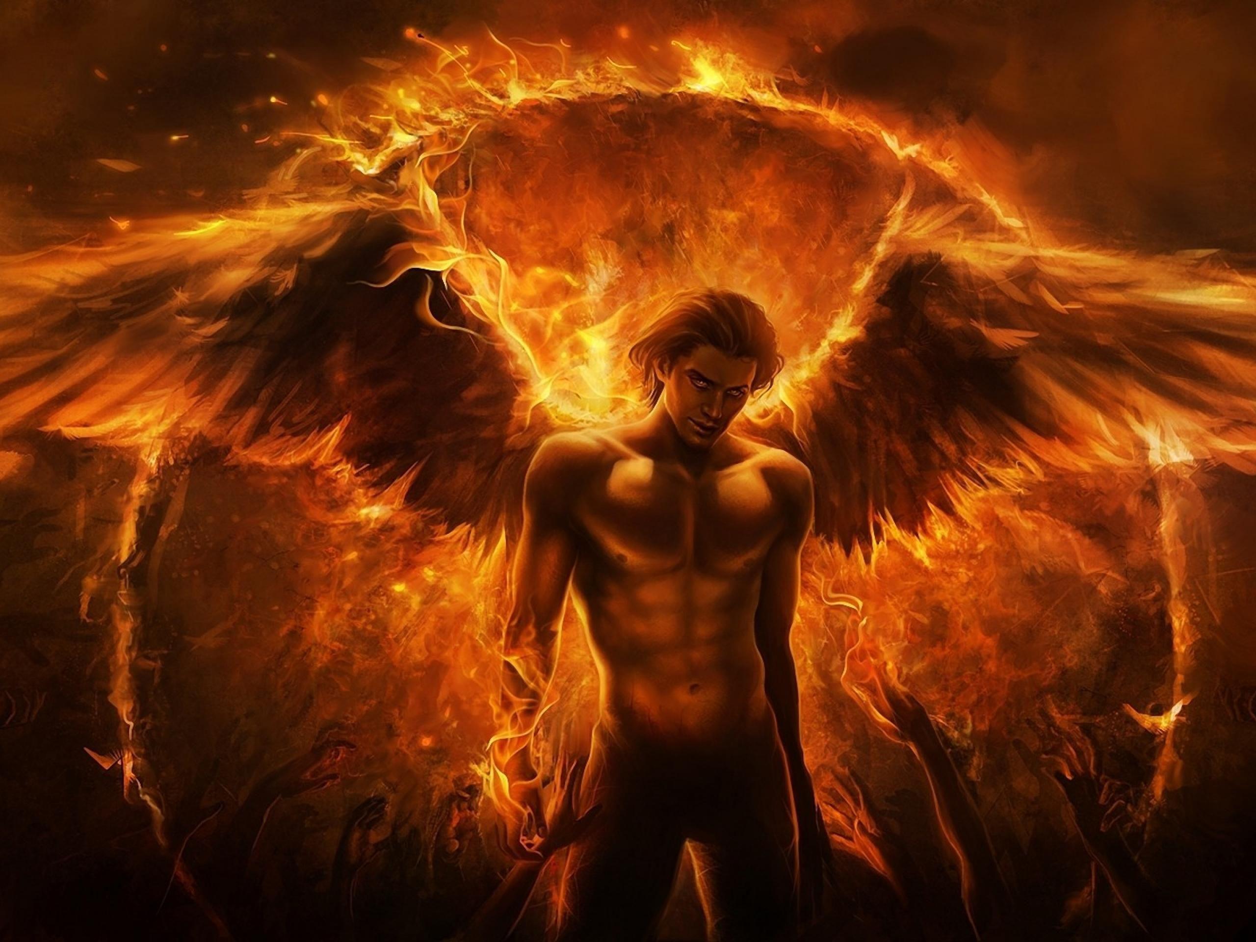 Image detail for -art imaliea man angel fire wings arms fantasy. HD
