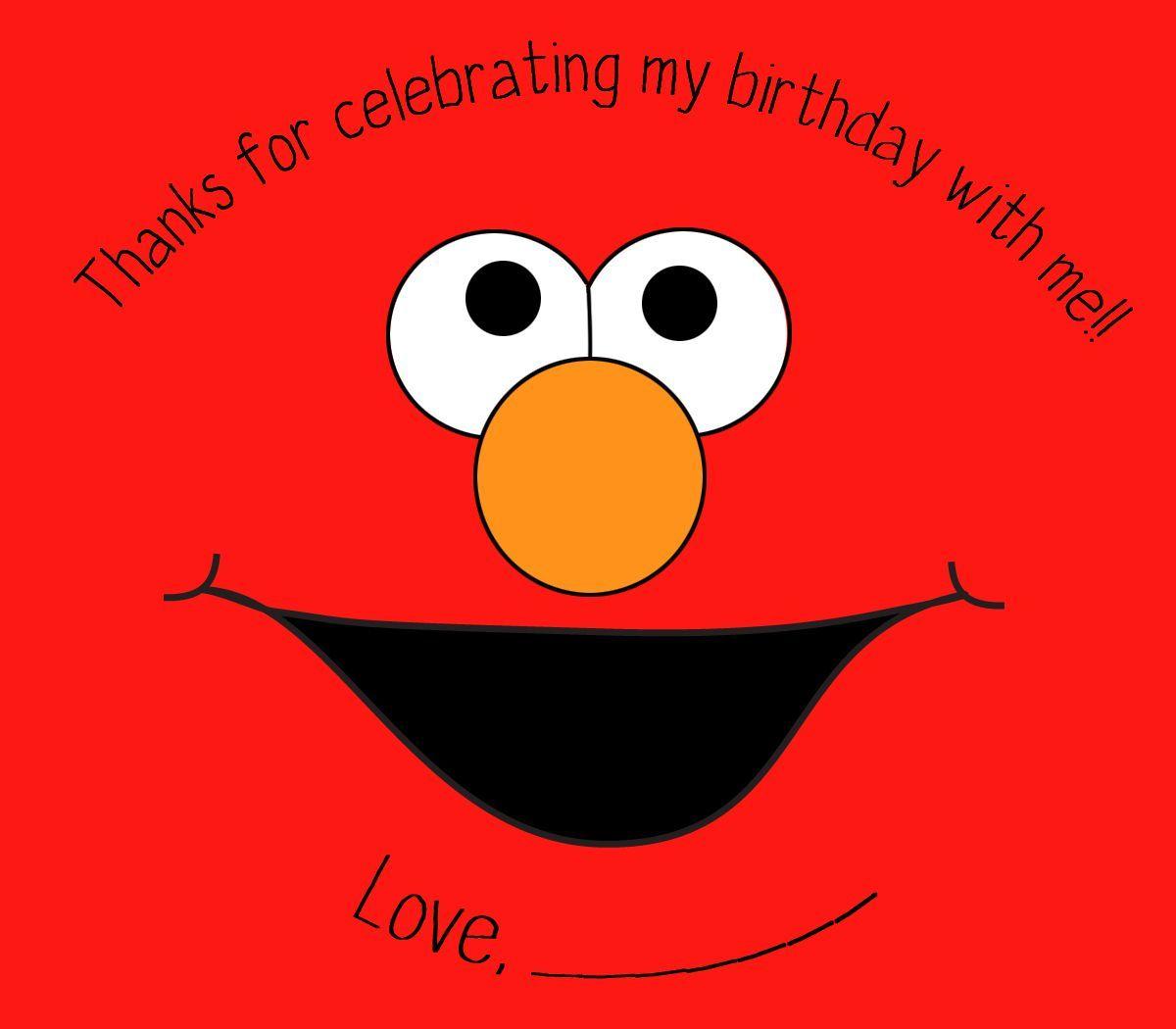 elmo face on red background sticker for party favor bags. Sesame