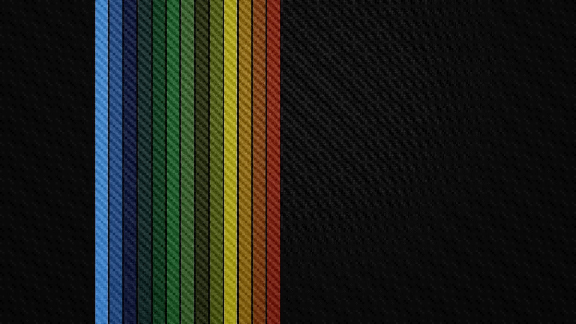 minimalistic, rainbows, lines, simple, black background, stripes
