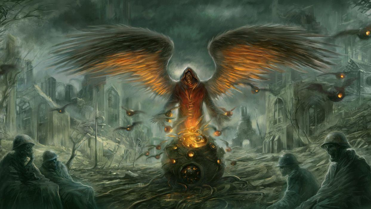 Dark horror post apocalyptic demon evil angel warrior soldier skull