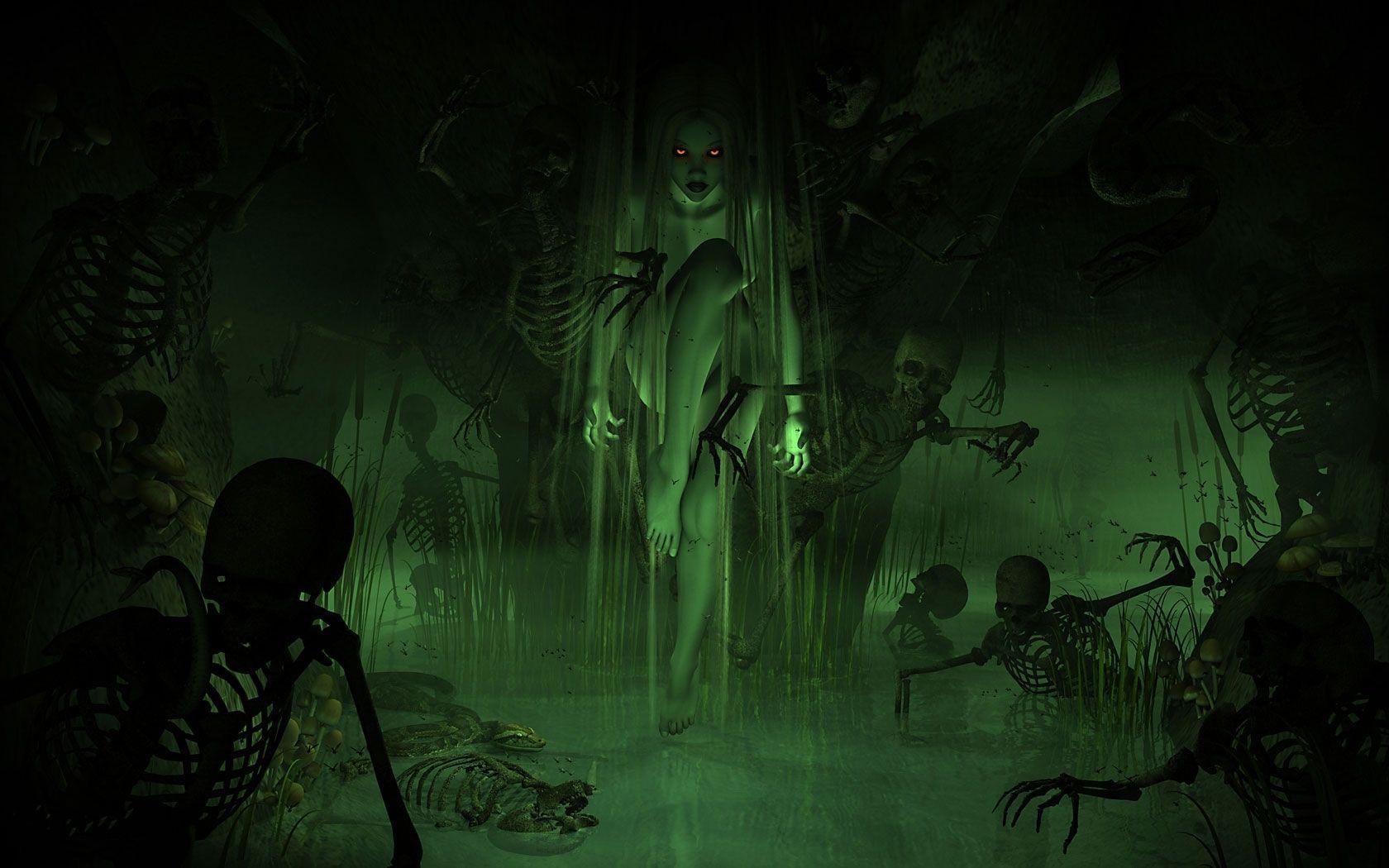 Evil Woman Demons. dark horror evil women girl swamp demon skeleton