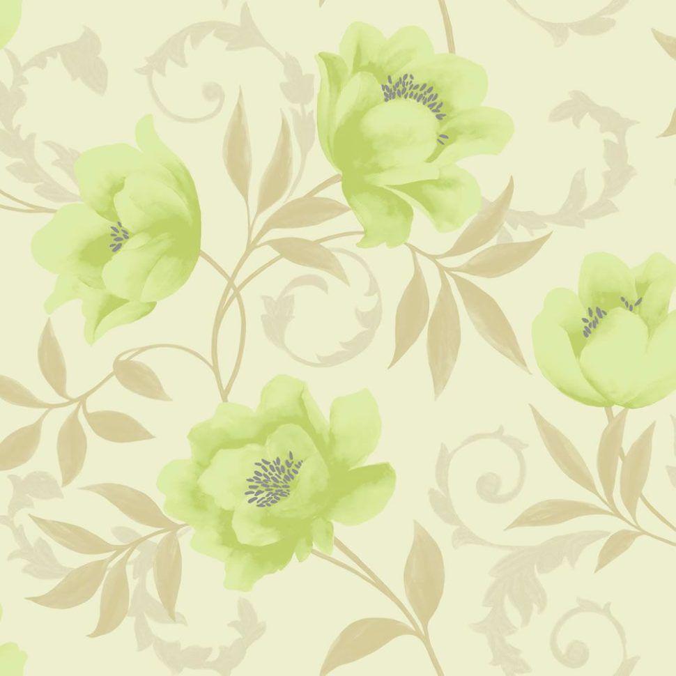 Vintage Feature Wallpaper Lime Cream Green Silver Pattern Grey White