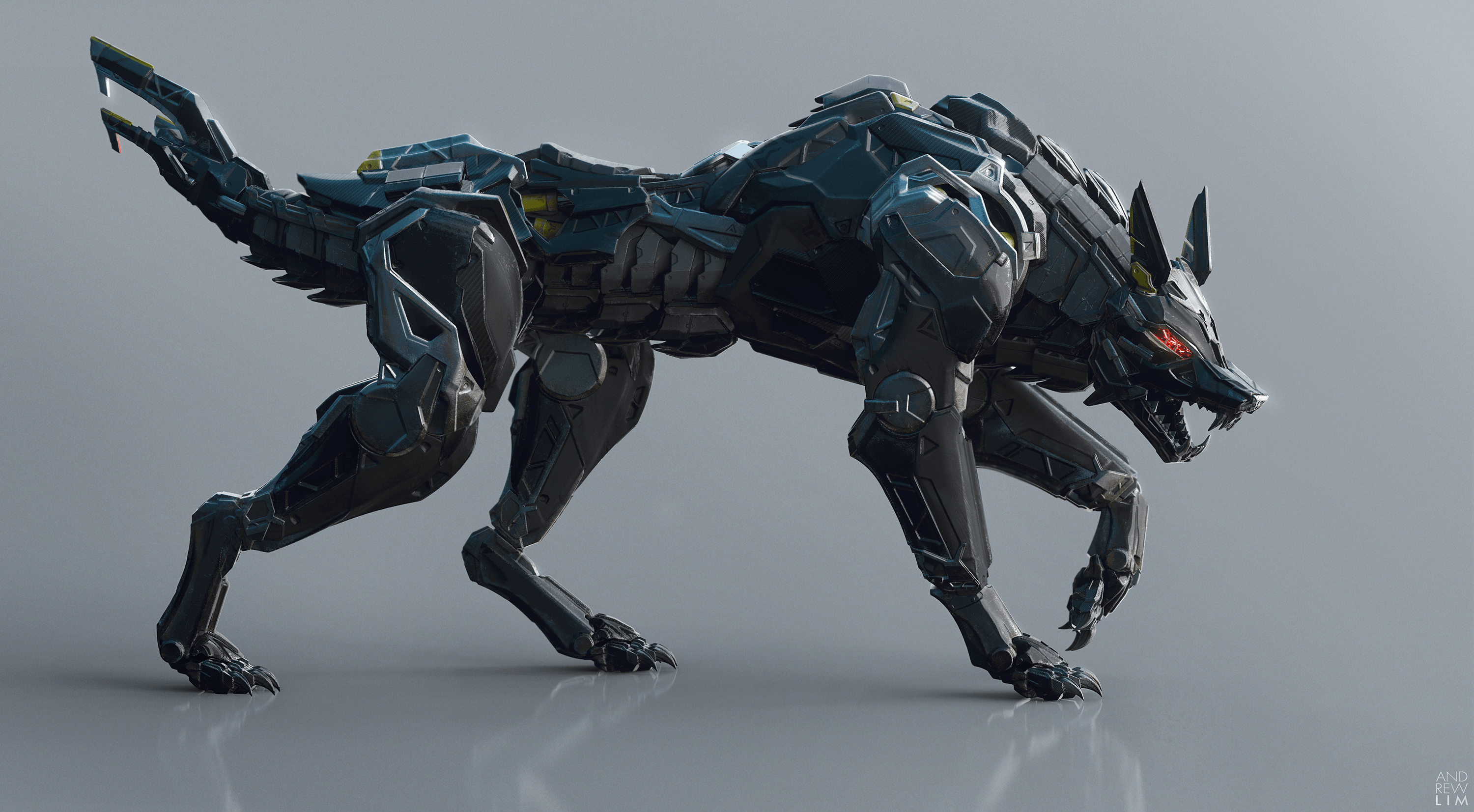 Wallpaper Mech, Wolf, Robot, Walking, Red Eyes