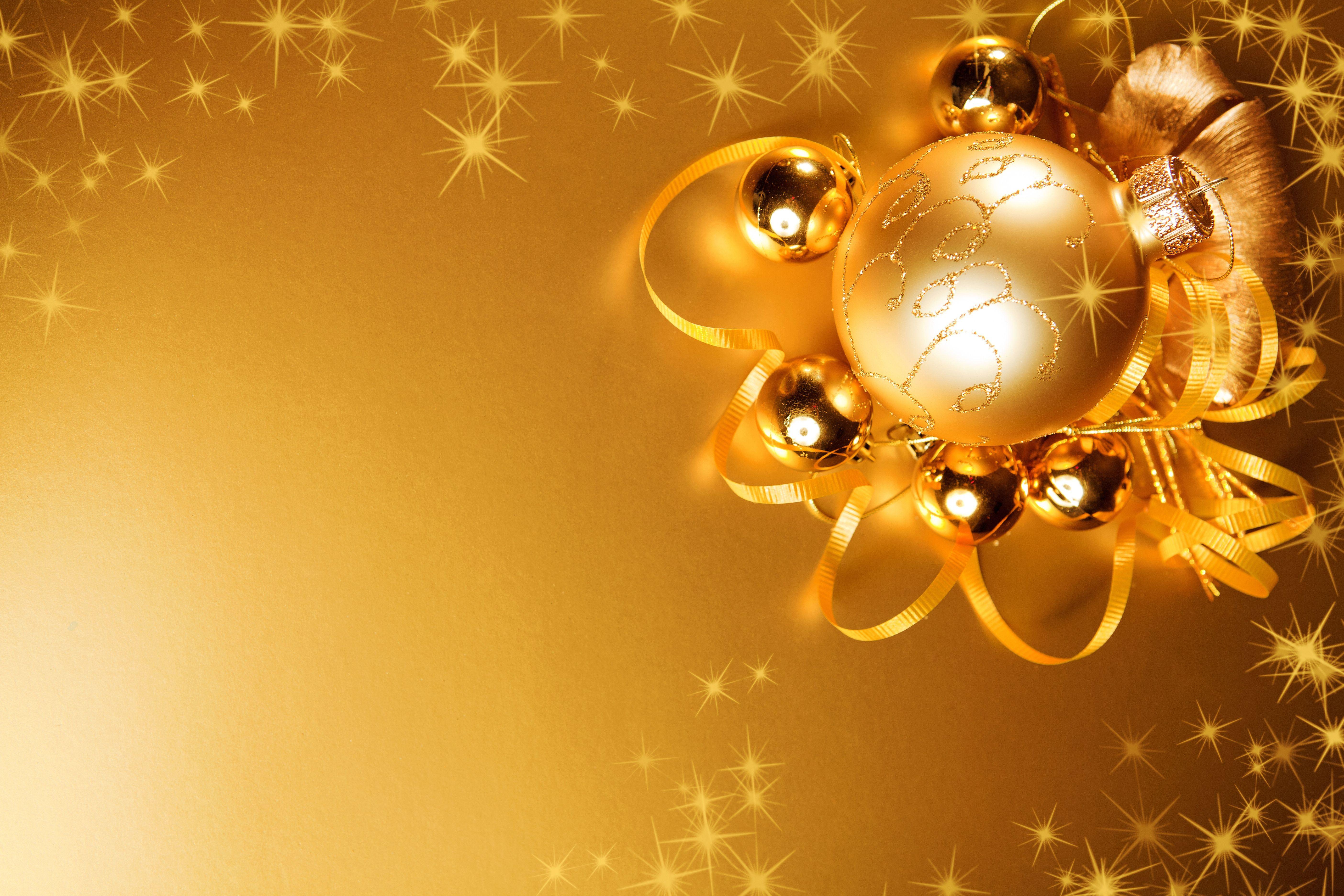 Photo New year Gold color Balls Holidays 5616x3744