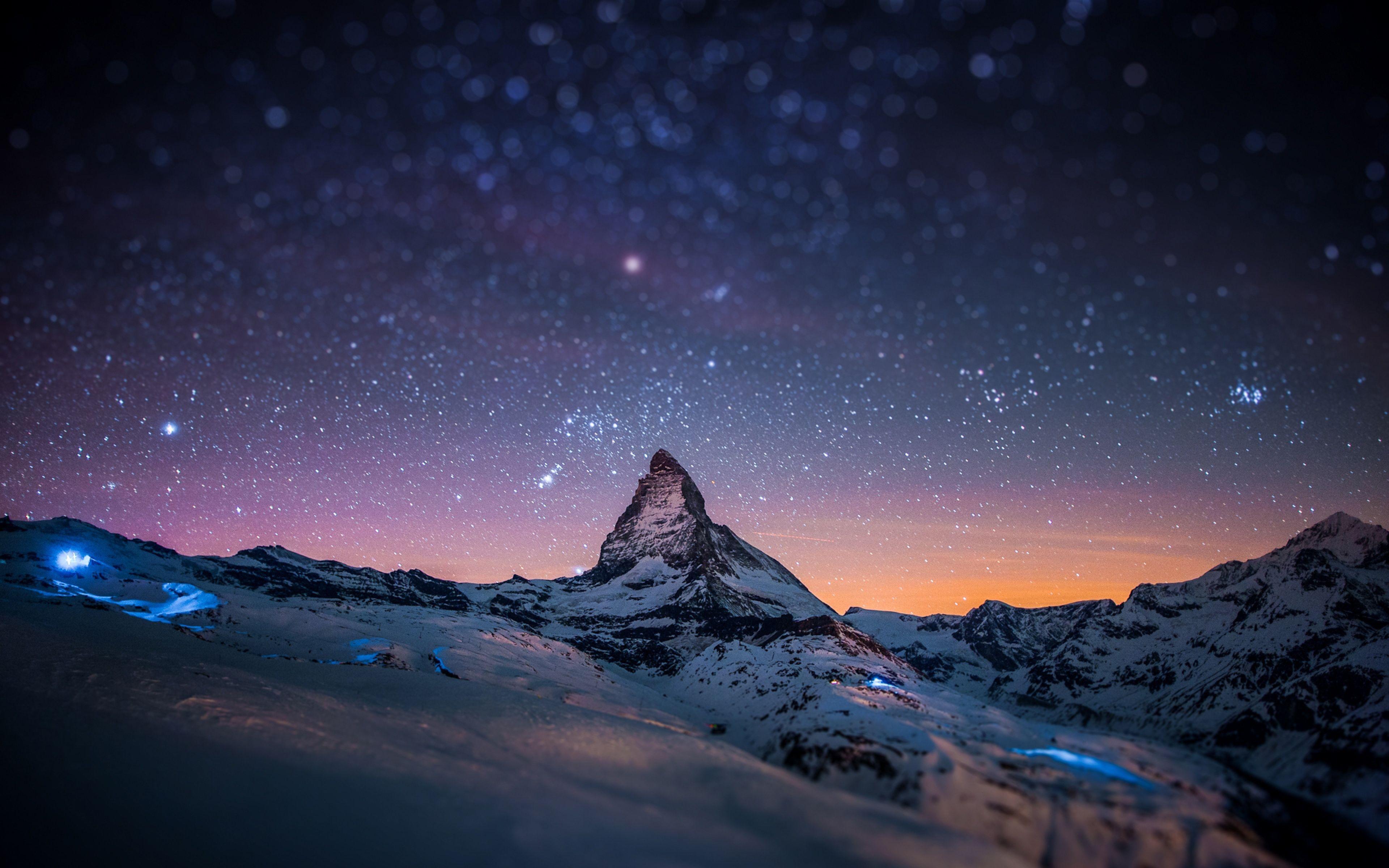 Nature Night Sky Stars Blurred Light Show Mountains Wallpaper