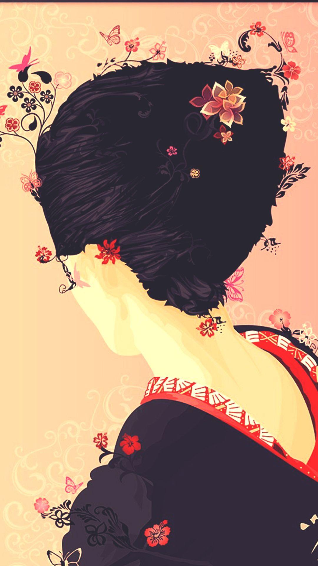 Japanese Geisha Illustration Cherry Blossom Android Wallpaper free