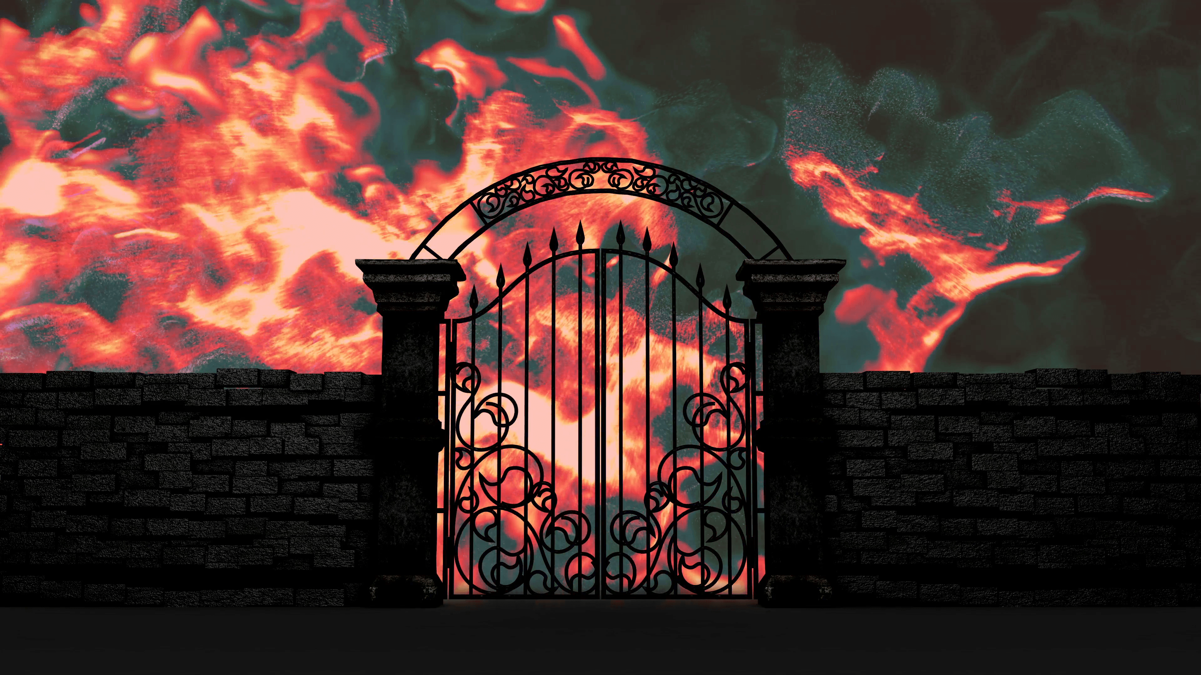 Gate to Hell open on fiery background, 3D animation Stock Video