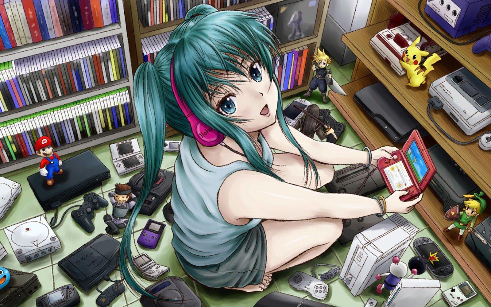 Anime Girl Playing Game Wallpaper