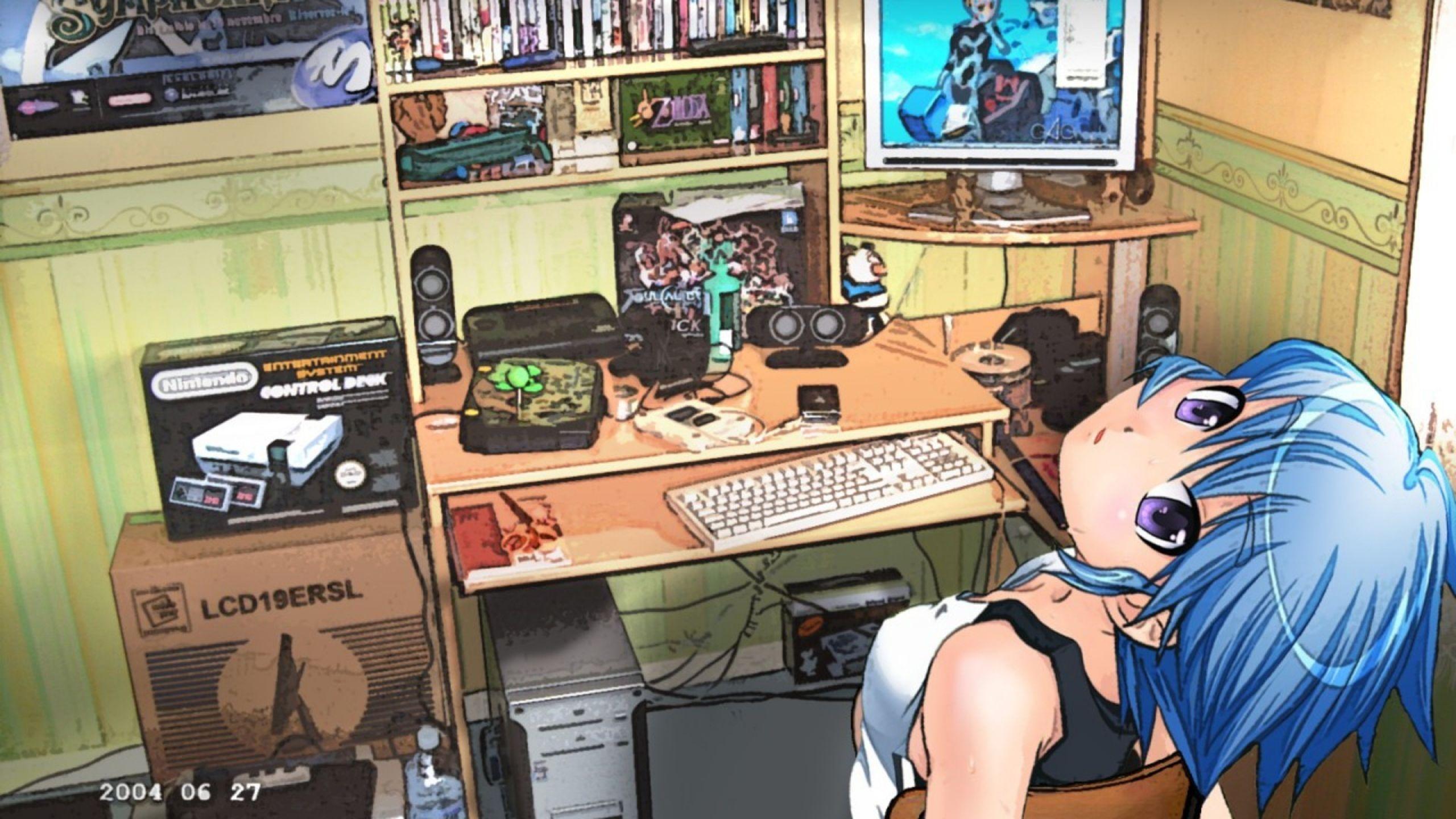 anime computer geek girl