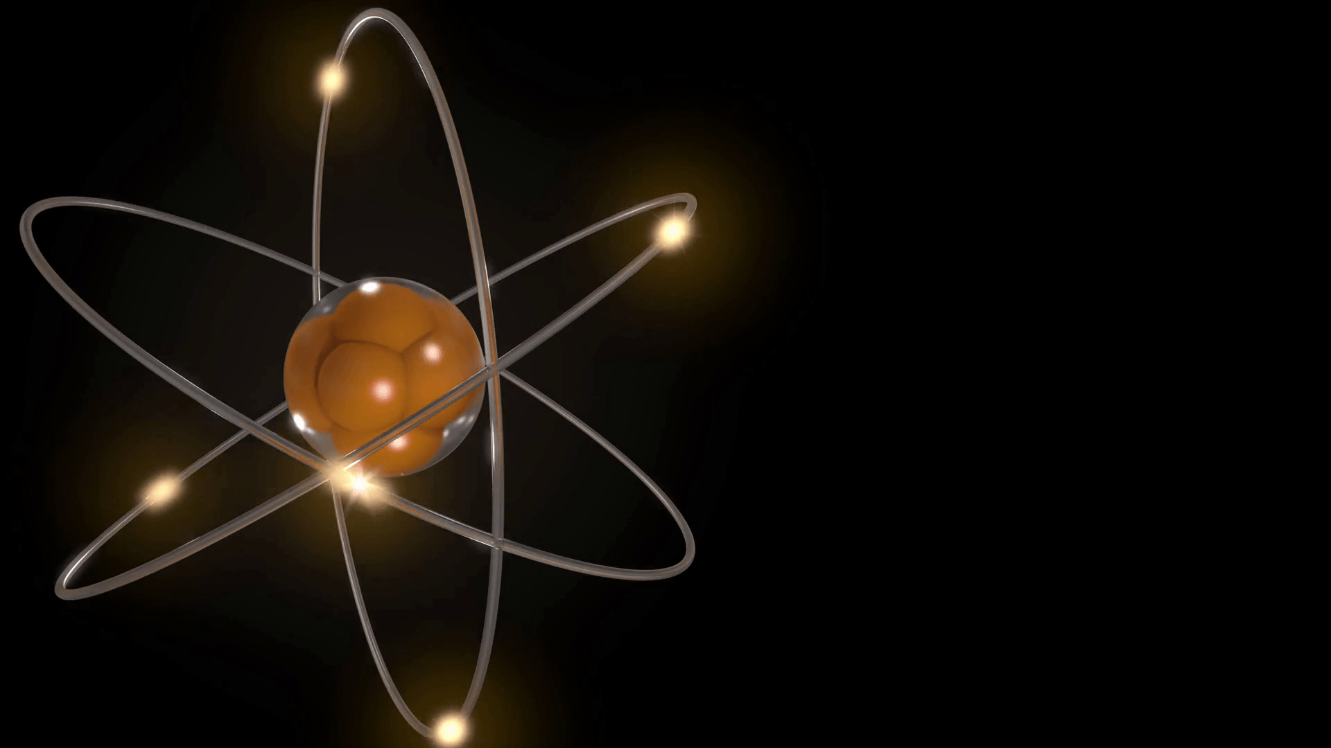 Grey stylized atom and electron orbits. Scientific motion background