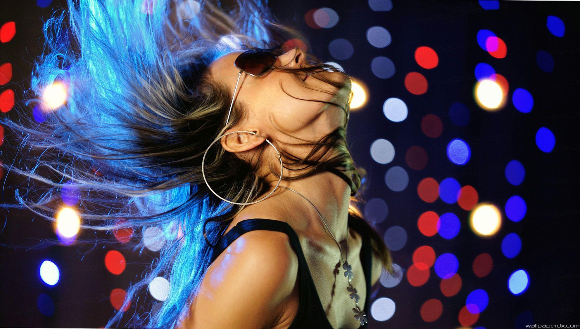 disco club girl dance exercise hair glasses lights full HD wallpaper